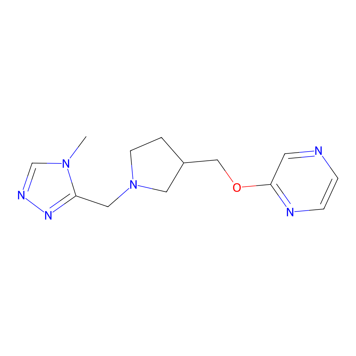 2-({1-[(4-methyl-4H-1,2,4-triazol-3-yl)methyl]pyrrolidin-3-yl}methoxy)pyrazine molecular structure, CAS 2770602-28-1