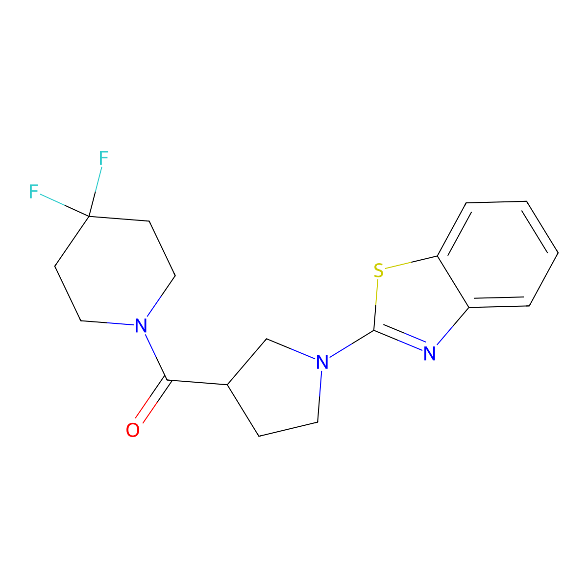 2-[3-(4,4-Difluoropiperidine-1-carbonyl)pyrrolidin-1-yl]-1,3-benzothiazole molecular structure, CAS 2770602-31-6