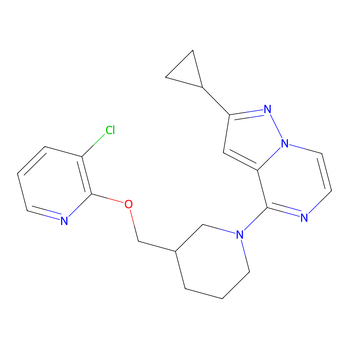 3-Chloro-2-[(1-{2-cyclopropylpyrazolo[1,5-a]pyrazin-4-yl}piperidin-3-yl)methoxy]pyridine molecular structure, CAS 2770602-34-9