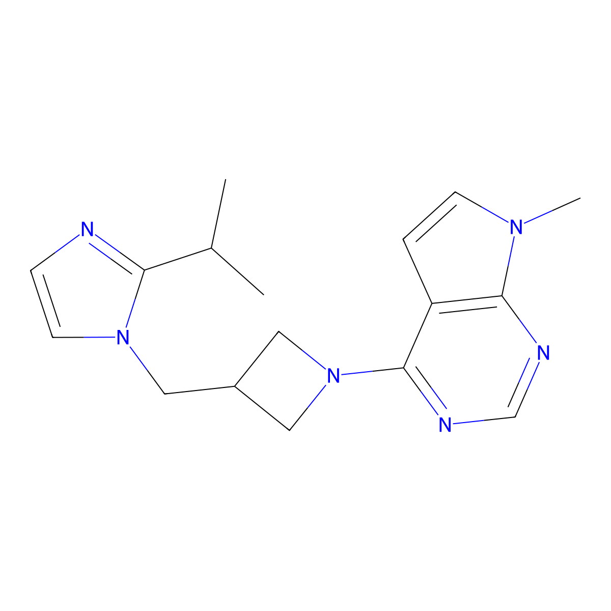 1-[(1-{7-methyl-7H-pyrrolo[2,3-d]pyrimidin-4-yl}azetidin-3-yl)methyl]-2-(propan-2-yl)-1H-imidazole molecular structure, CAS 2770602-36-1