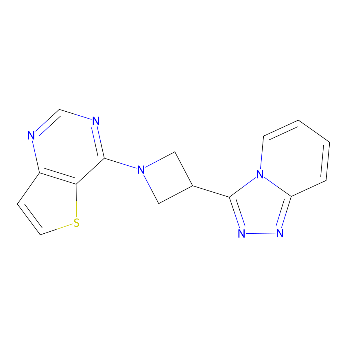 1-{Thieno[3,2-d]pyrimidin-4-yl}-3-{[1,2,4]triazolo[4,3-a]pyridin-3-yl}azetidine molecular structure, CAS 2770602-42-9