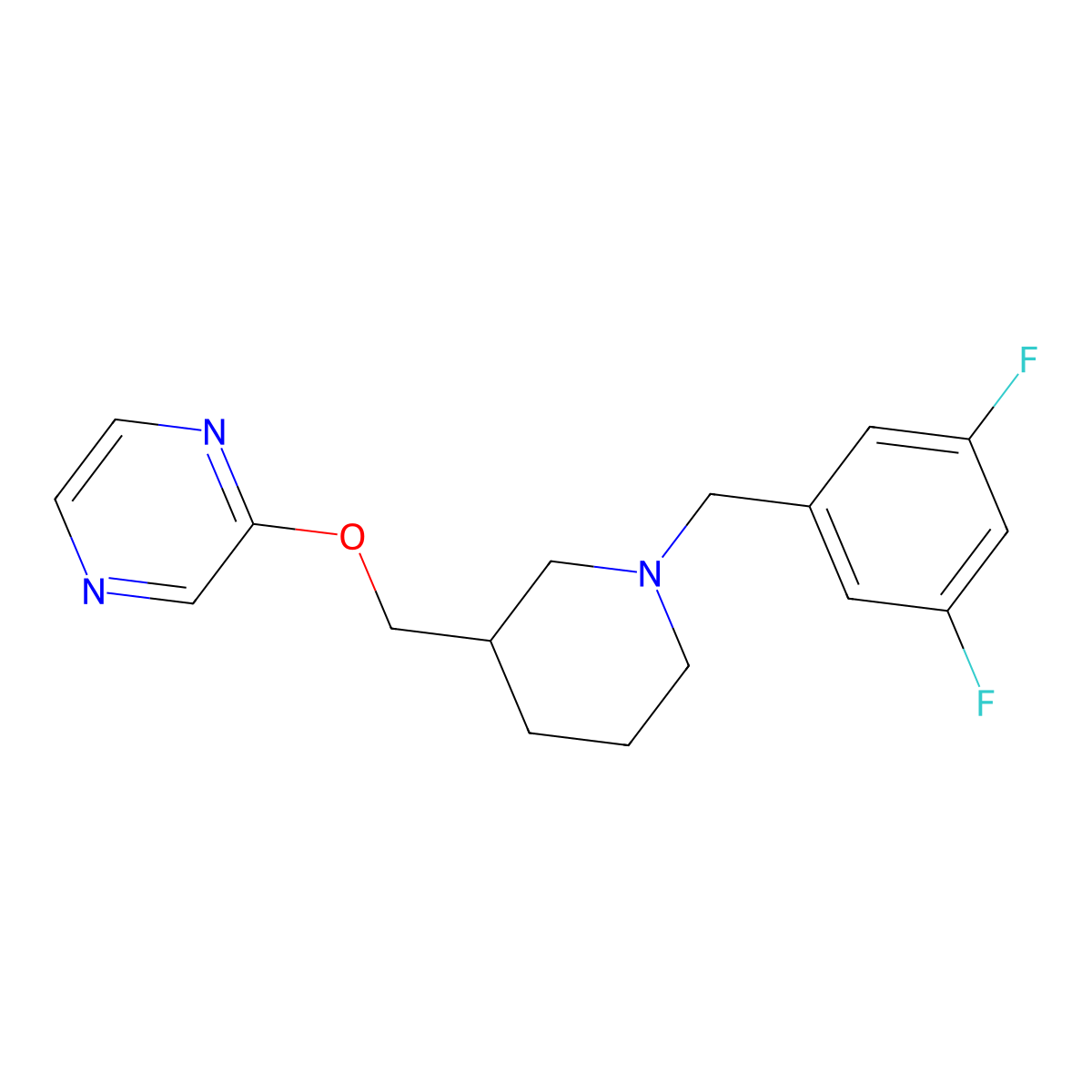 2-({1-[(3,5-Difluorophenyl)methyl]piperidin-3-yl}methoxy)pyrazine molecular structure, CAS 2770602-43-0