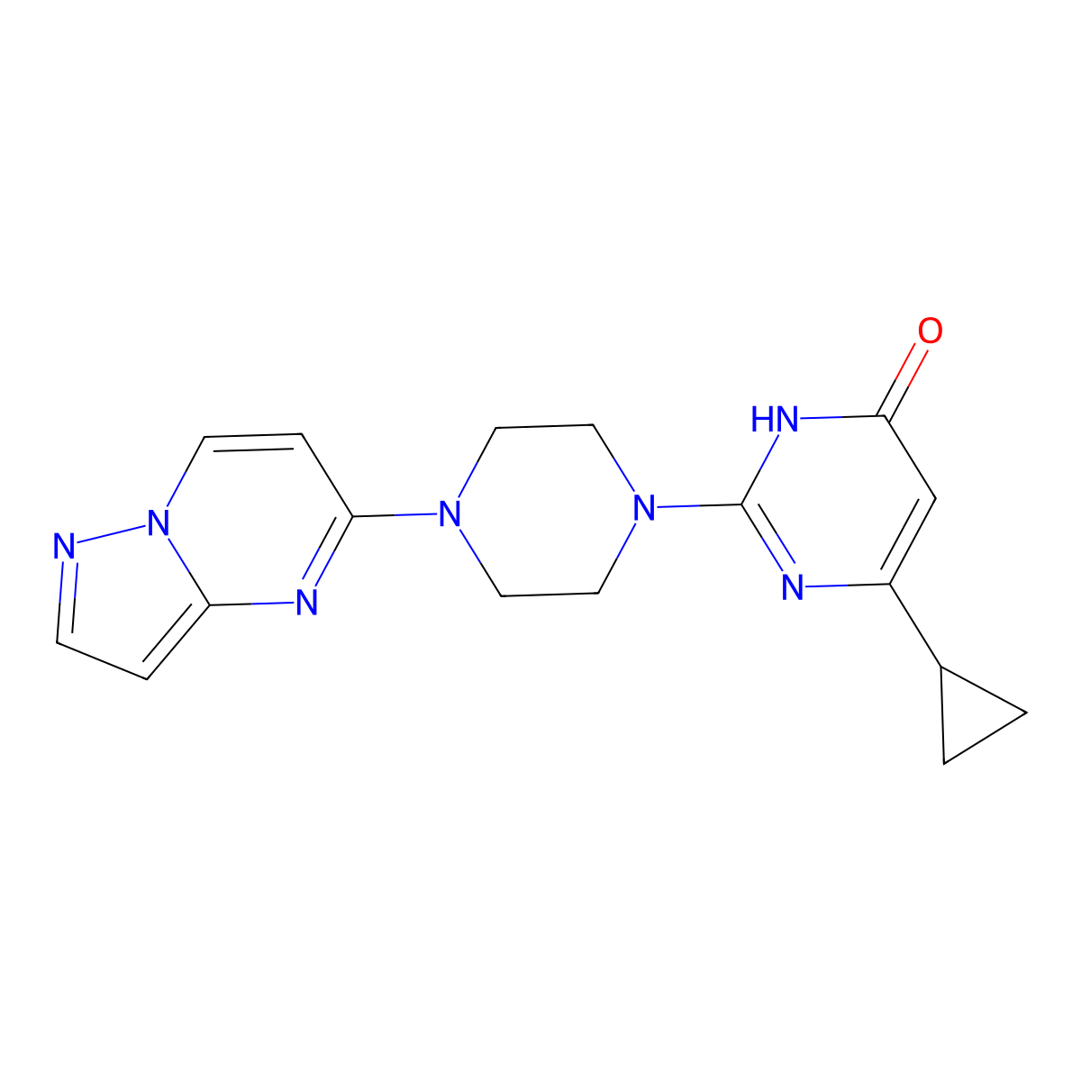 6-Cyclopropyl-2-(4-{pyrazolo[1,5-a]pyrimidin-5-yl}piperazin-1-yl)-3,4-dihydropyrimidin-4-one molecular structure, CAS 2770602-46-3