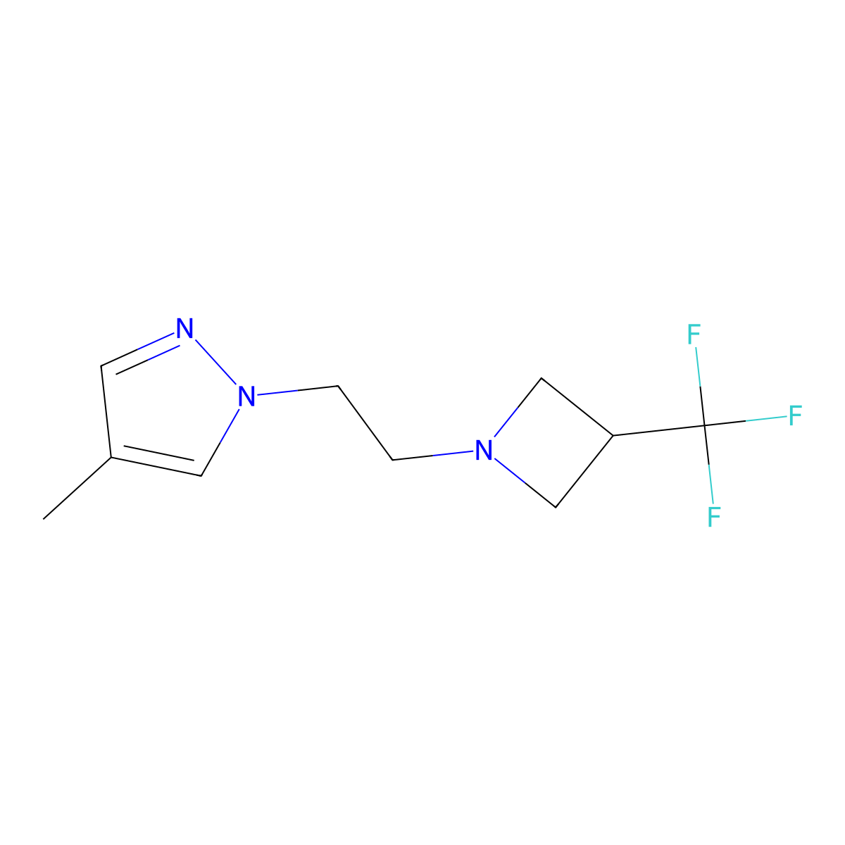 4-methyl-1-{2-[3-(trifluoromethyl)azetidin-1-yl]ethyl}-1H-pyrazole molecular structure, CAS 2770602-50-9
