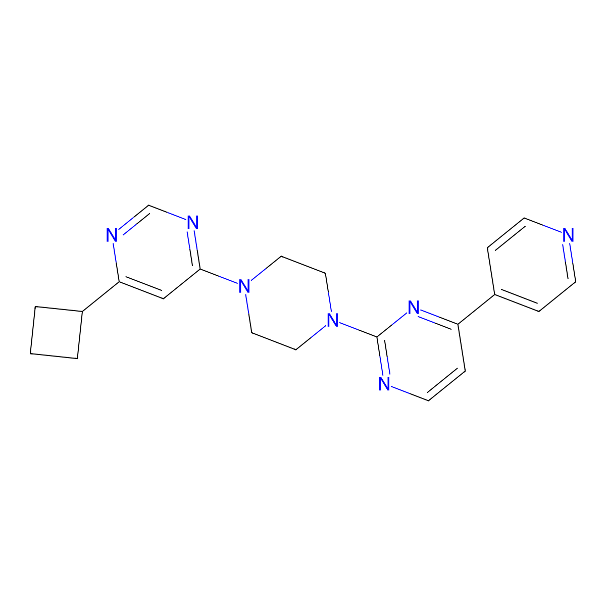 2-[4-(6-Cyclobutylpyrimidin-4-yl)piperazin-1-yl]-4-(pyridin-4-yl)pyrimidine molecular structure, CAS 2770602-55-4