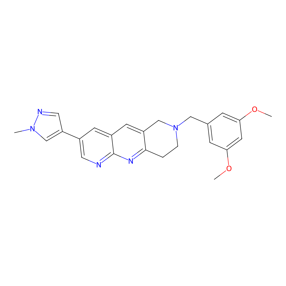 4-{7-[(3,5-dimethoxyphenyl)methyl]-6H,7H,8H,9H-pyrido[2,3-b]1,6-naphthyridin-3-yl}-1-methyl-1H-pyrazole molecular structure, CAS 2770602-58-7