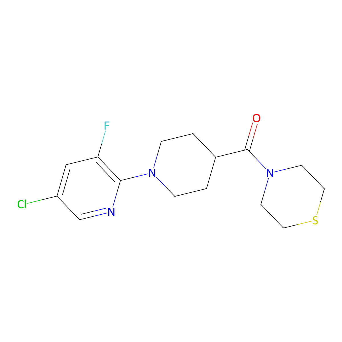 4-[1-(5-Chloro-3-fluoropyridin-2-yl)piperidine-4-carbonyl]thiomorpholine molecular structure, CAS 2770602-66-7
