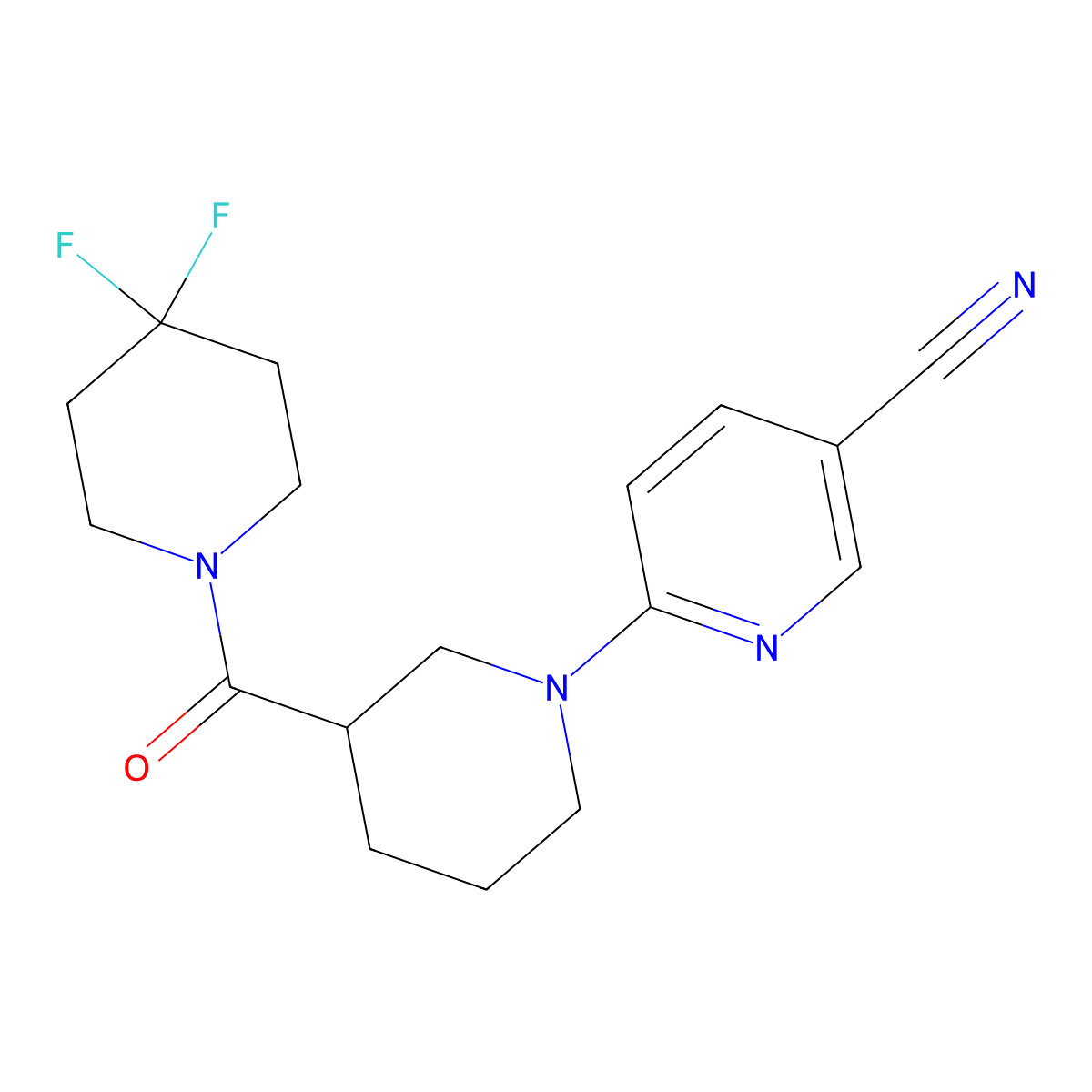 6-[3-(4,4-Difluoropiperidine-1-carbonyl)piperidin-1-yl]pyridine-3-carbonitrile molecular structure, CAS 2770602-67-8