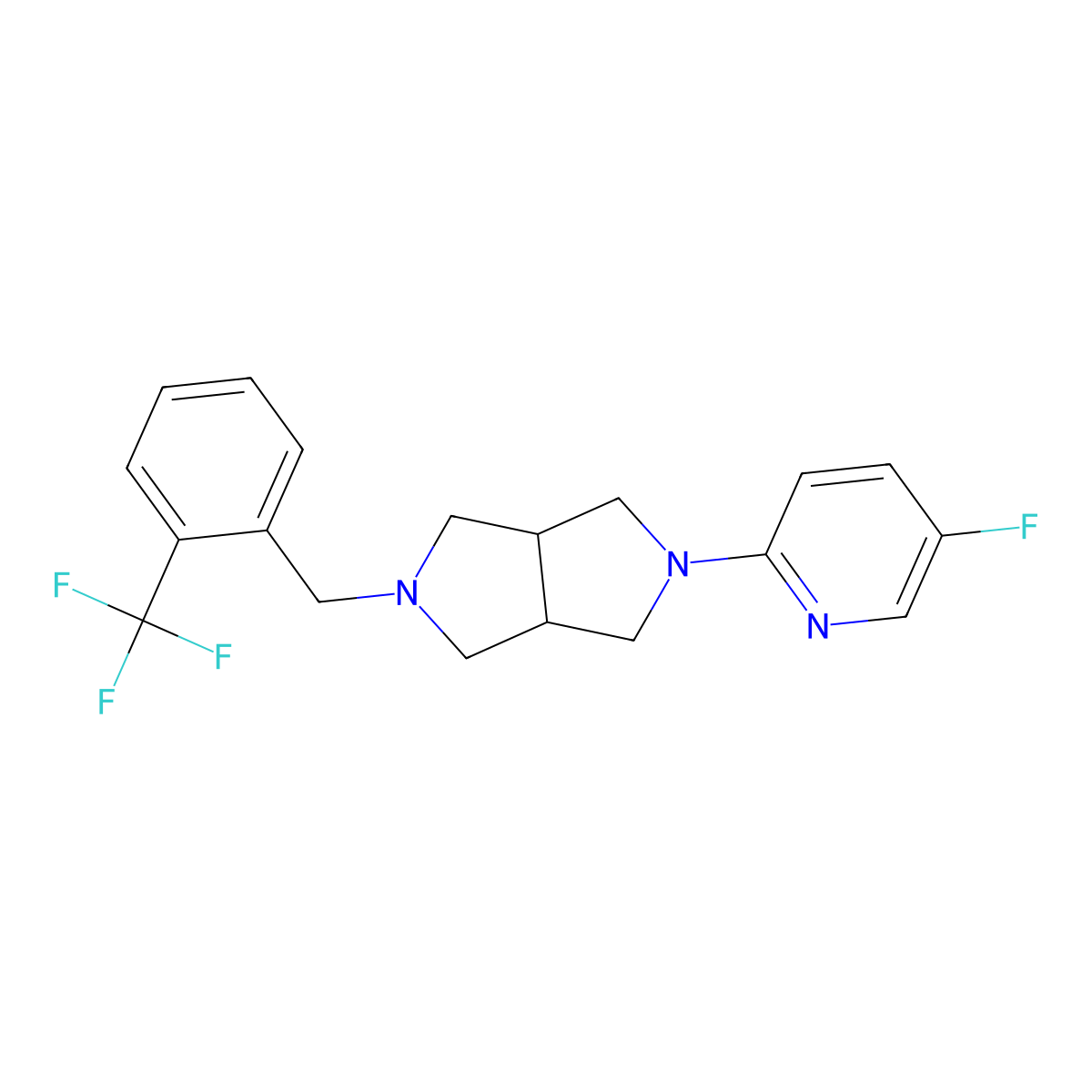 5-Fluoro-2-(5-{[2-(trifluoromethyl)phenyl]methyl}-octahydropyrrolo[3,4-c]pyrrol-2-yl)pyridine molecular structure, CAS 2770602-72-5