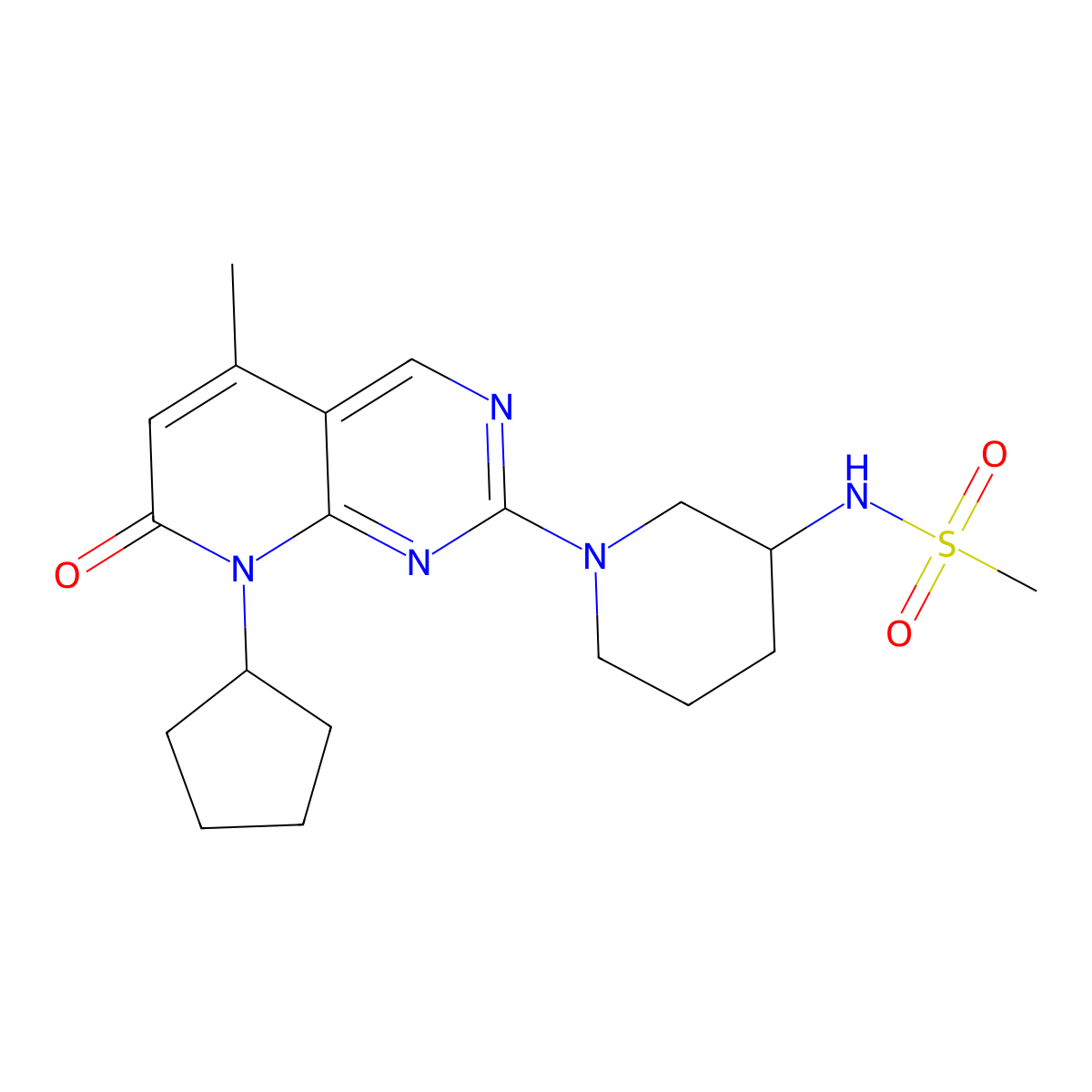 N-(1-{8-cyclopentyl-5-methyl-7-oxo-7H,8H-pyrido[2,3-d]pyrimidin-2-yl}piperidin-3-yl)methanesulfonamide molecular structure, CAS 2770602-74-7