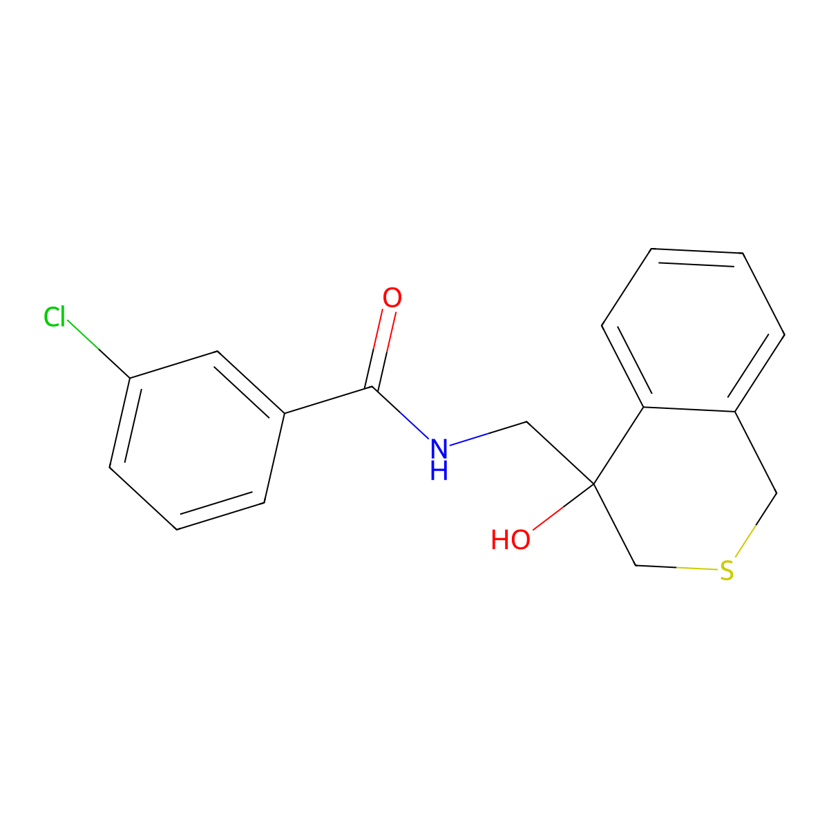 3-chloro-N-[(4-hydroxy-3,4-dihydro-1H-2-benzothiopyran-4-yl)methyl]benzamide molecular structure, CAS 2770602-78-1