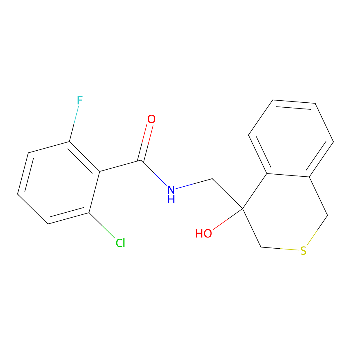 2-chloro-6-fluoro-N-[(4-hydroxy-3,4-dihydro-1H-2-benzothiopyran-4-yl)methyl]benzamide molecular structure, CAS 2770602-81-6