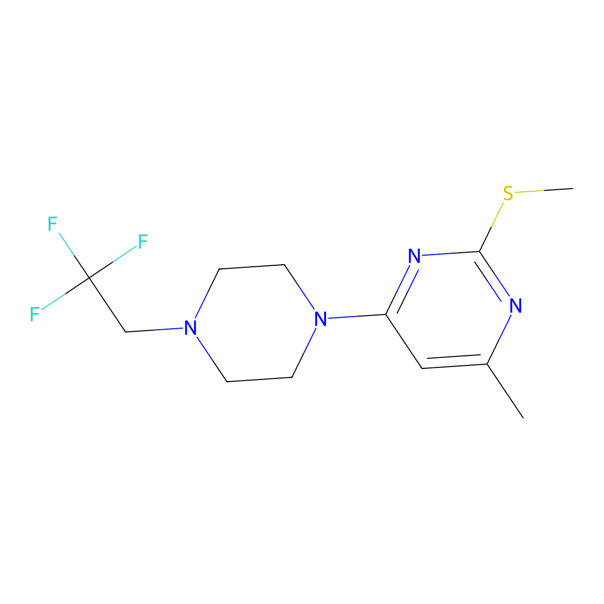4-Methyl-2-(methylsulfanyl)-6-[4-(2,2,2-trifluoroethyl)piperazin-1-yl]pyrimidine molecular structure, CAS 2770602-85-0