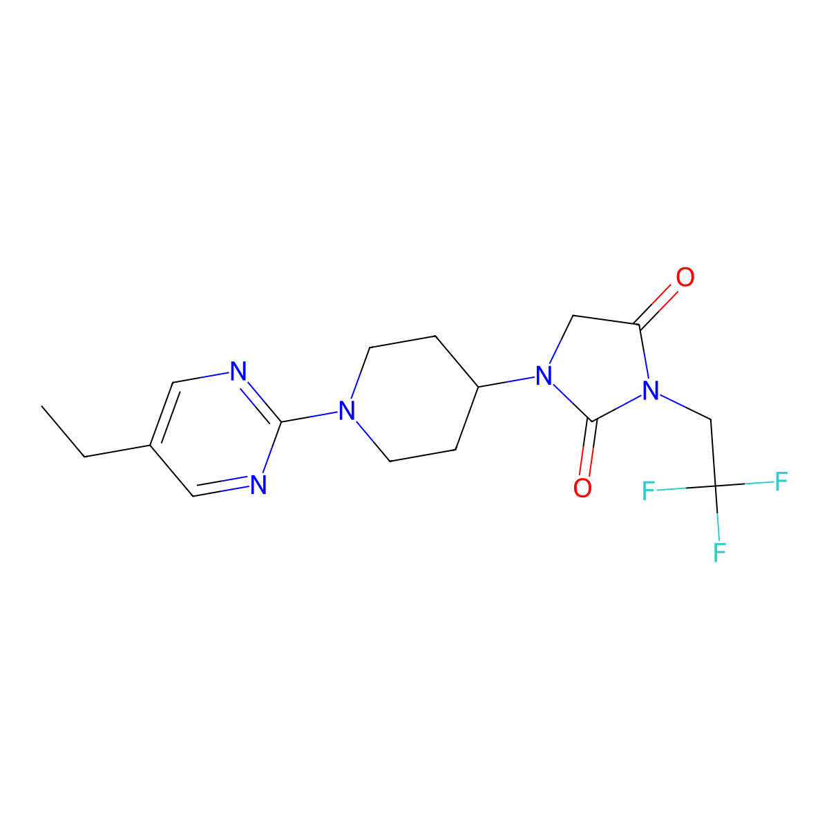 1-[1-(5-Ethylpyrimidin-2-yl)piperidin-4-yl]-3-(2,2,2-trifluoroethyl)imidazolidine-2,4-dione molecular structure, CAS 2770602-86-1