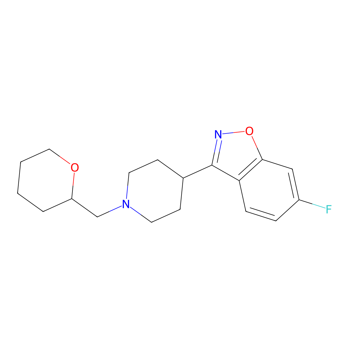 6-Fluoro-3-{1-[(oxan-2-yl)methyl]piperidin-4-yl}-1,2-benzoxazole molecular structure, CAS 2770602-87-2