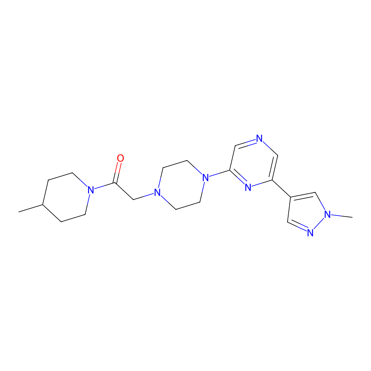 2-{4-[6-(1-methyl-1H-pyrazol-4-yl)pyrazin-2-yl]piperazin-1-yl}-1-(4-methylpiperidin-1-yl)ethan-1-one molecular structure, CAS 2770602-93-0