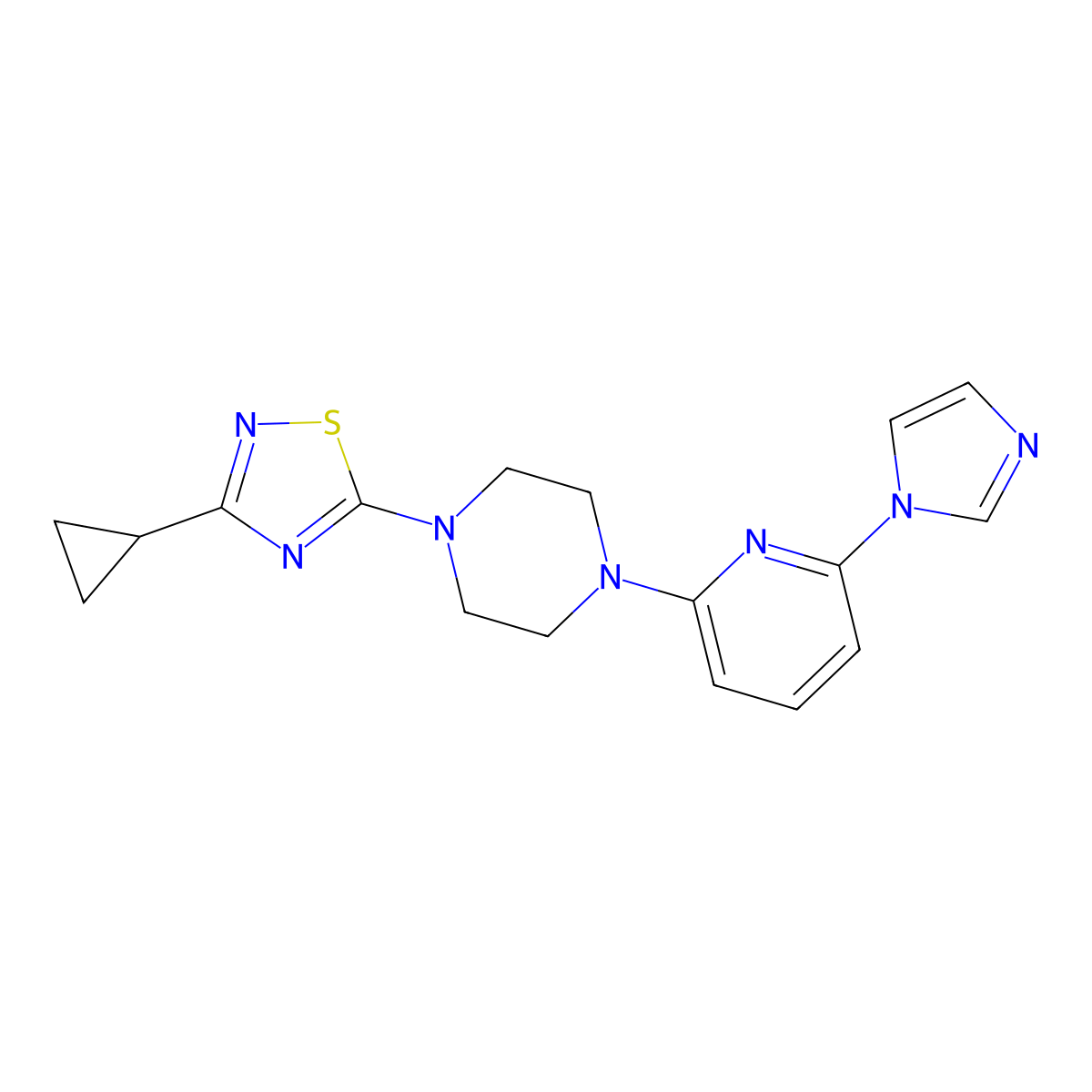 1-(3-cyclopropyl-1,2,4-thiadiazol-5-yl)-4-[6-(1H-imidazol-1-yl)pyridin-2-yl]piperazine molecular structure, CAS 2770602-98-5