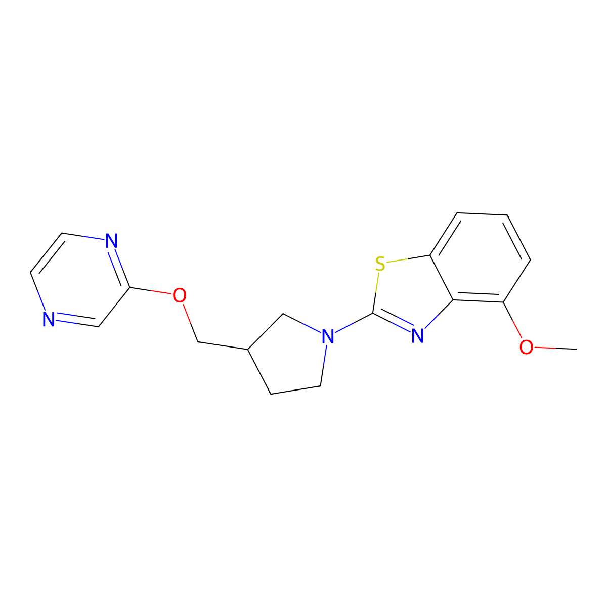 4-Methoxy-2-{3-[(pyrazin-2-yloxy)methyl]pyrrolidin-1-yl}-1,3-benzothiazole molecular structure, CAS 2770603-05-7