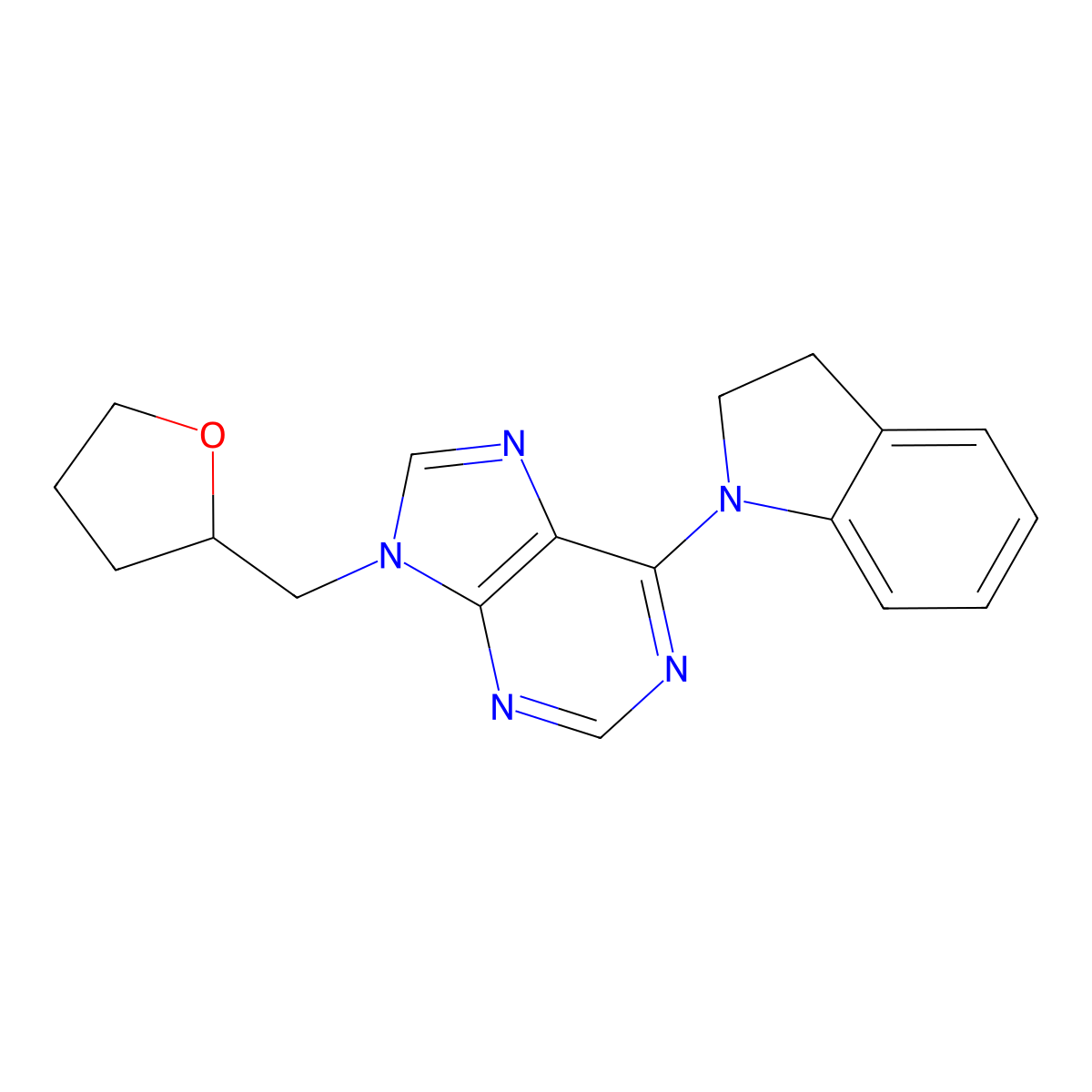 6-(2,3-dihydro-1H-indol-1-yl)-9-[(oxolan-2-yl)methyl]-9H-purine molecular structure, CAS 2770603-08-0