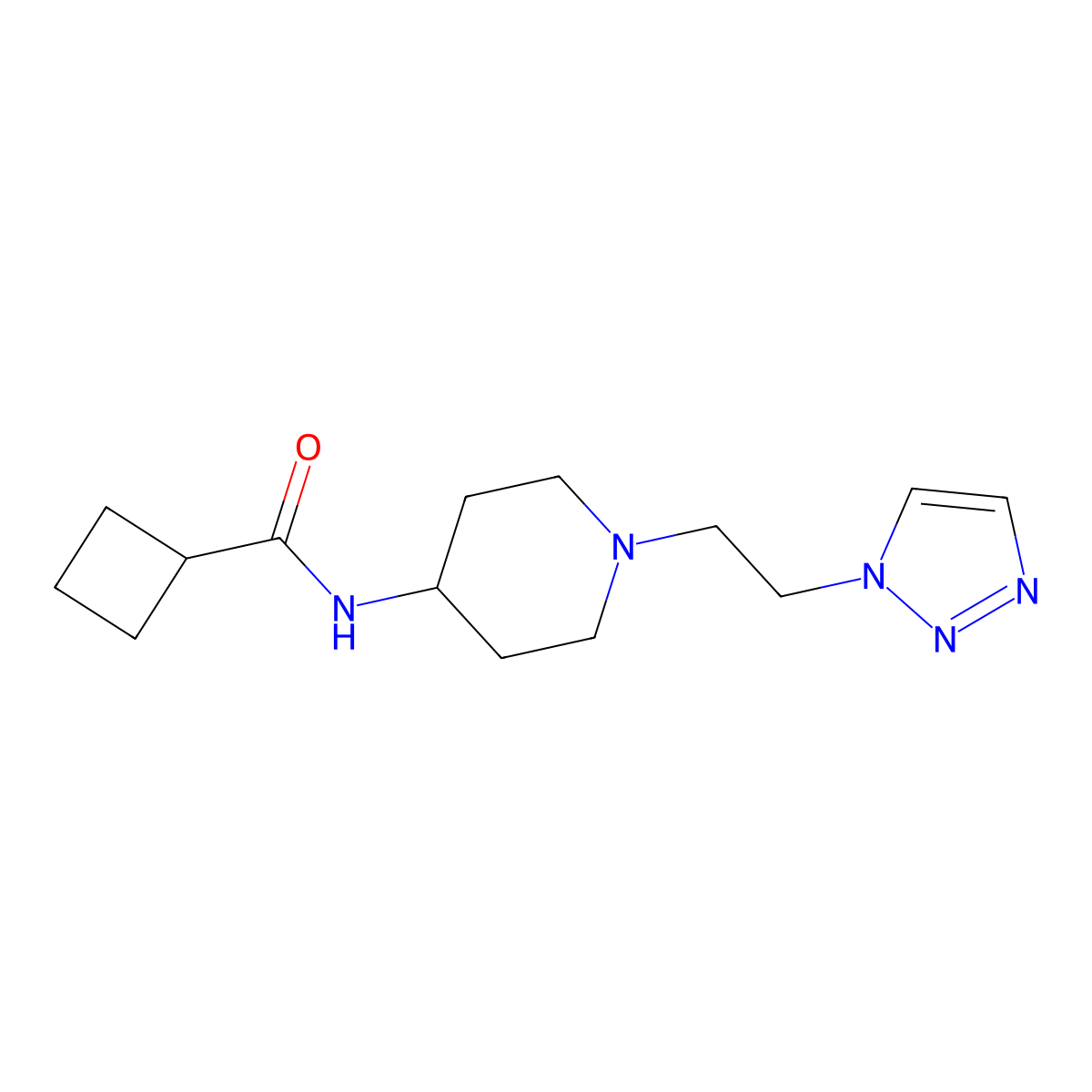 N-{1-[2-(1H-1,2,3-triazol-1-yl)ethyl]piperidin-4-yl}cyclobutanecarboxamide molecular structure, CAS 2770603-14-8