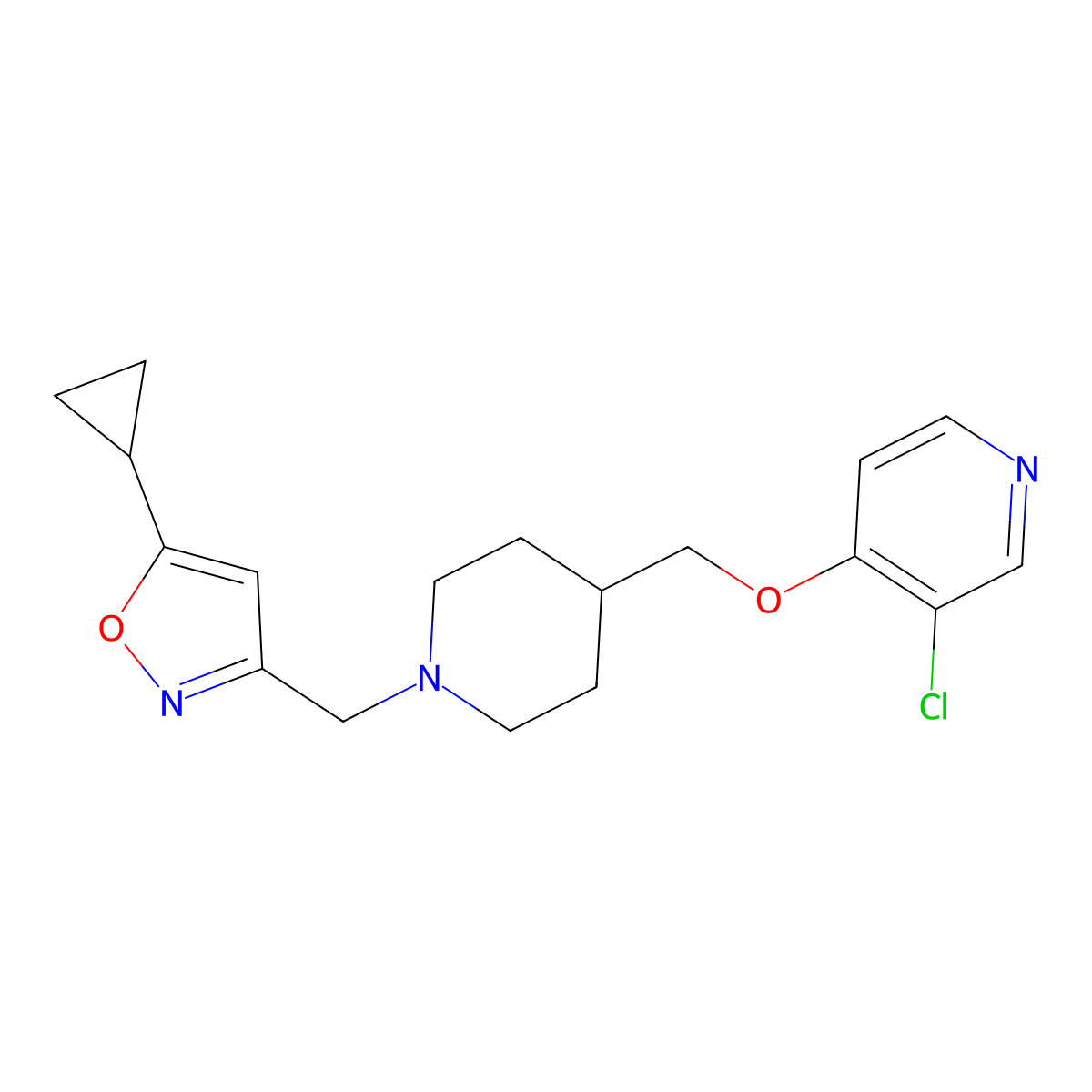 3-Chloro-4-({1-[(5-cyclopropyl-1,2-oxazol-3-yl)methyl]piperidin-4-yl}methoxy)pyridine molecular structure, CAS 2770603-16-0