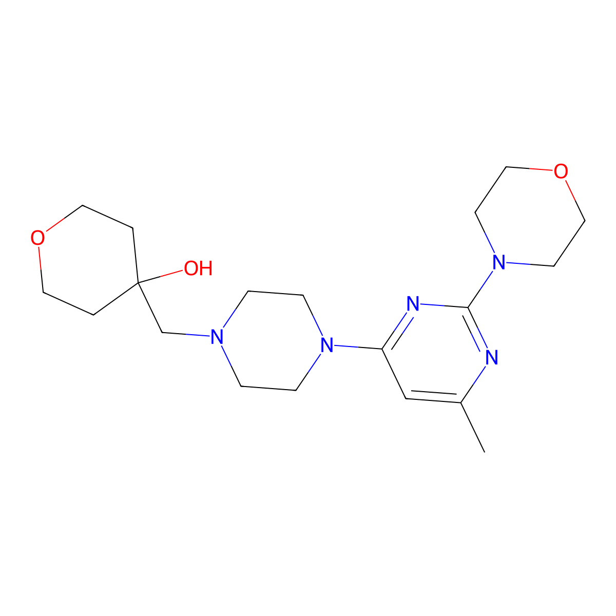 4-({4-[6-Methyl-2-(morpholin-4-yl)pyrimidin-4-yl]piperazin-1-yl}methyl)oxan-4-ol molecular structure, CAS 2770603-19-3