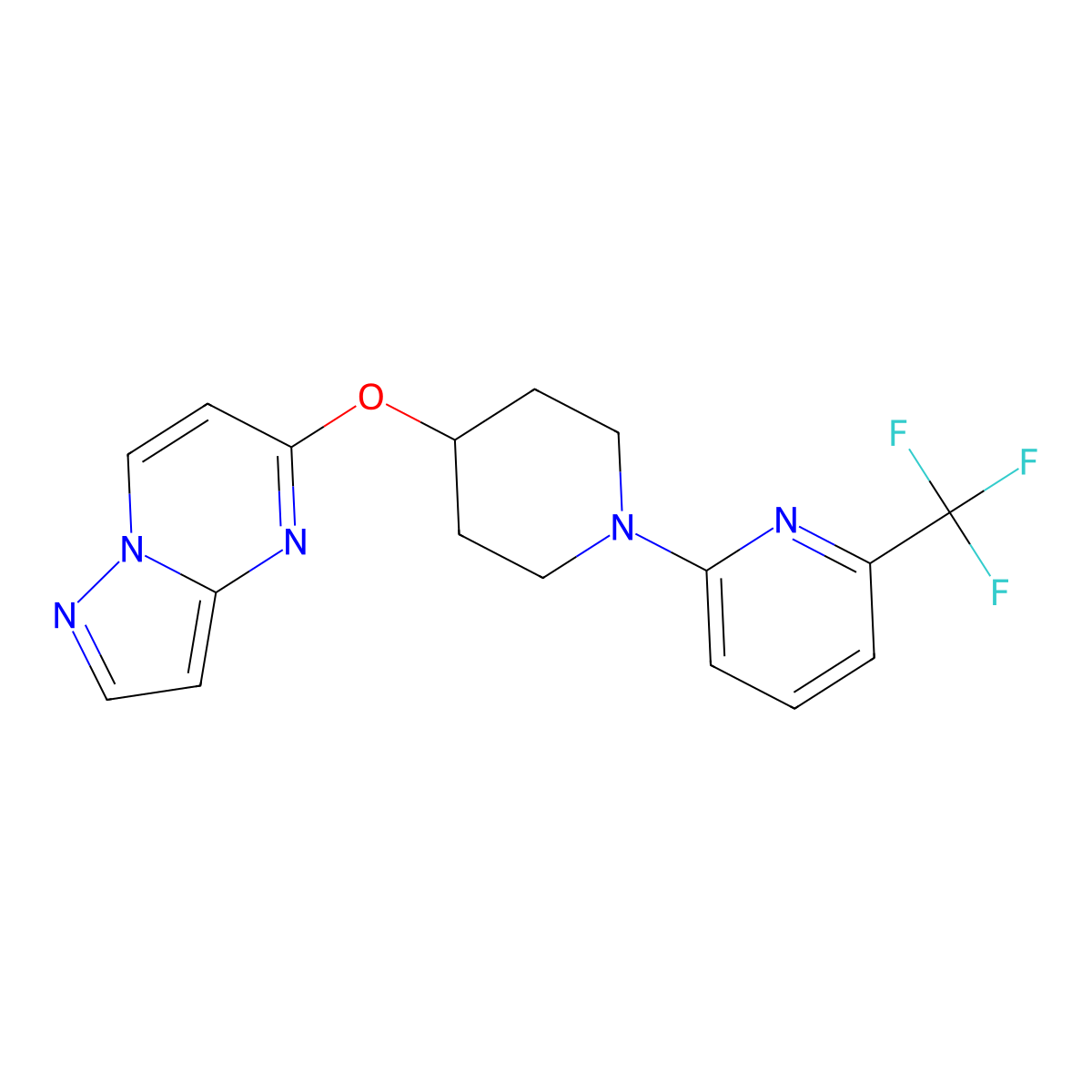 2-(4-{Pyrazolo[1,5-a]pyrimidin-5-yloxy}piperidin-1-yl)-6-(trifluoromethyl)pyridine molecular structure, CAS 2770603-28-4