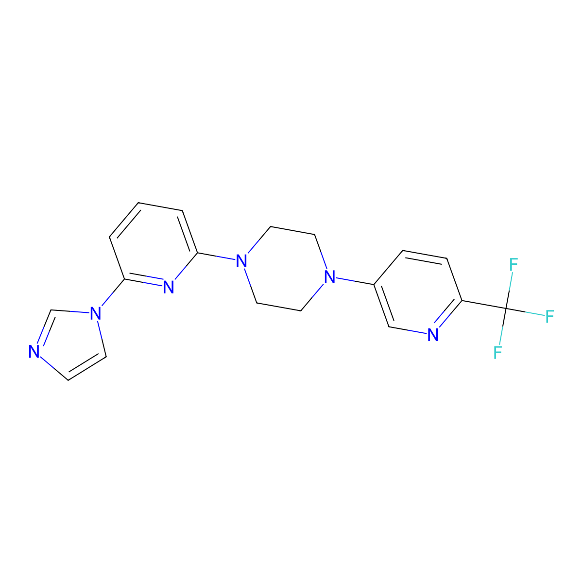 1-[6-(1H-imidazol-1-yl)pyridin-2-yl]-4-[6-(trifluoromethyl)pyridin-3-yl]piperazine molecular structure, CAS 2770603-31-9