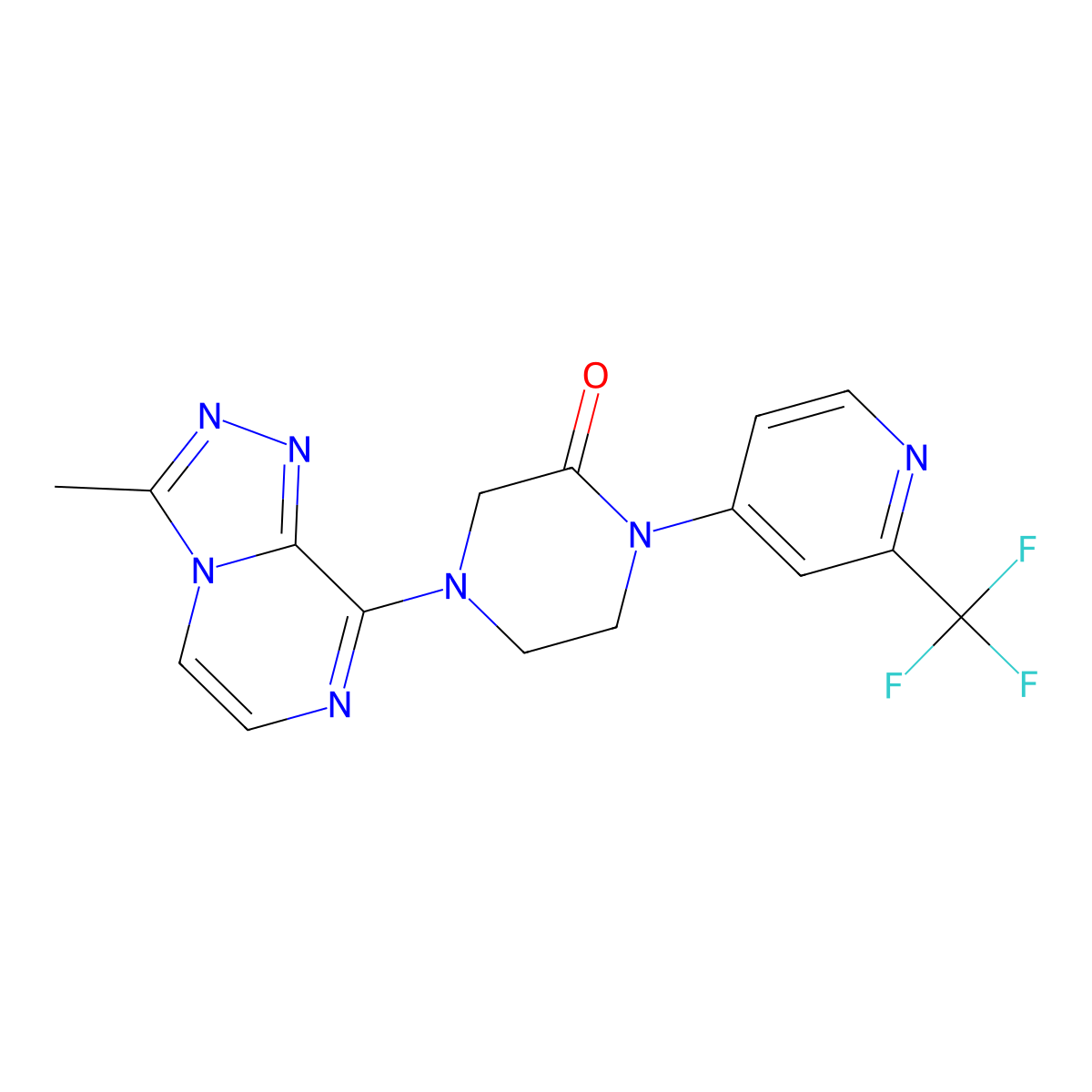 4-{3-Methyl-[1,2,4]triazolo[4,3-a]pyrazin-8-yl}-1-[2-(trifluoromethyl)pyridin-4-yl]piperazin-2-one molecular structure, CAS 2770603-33-1
