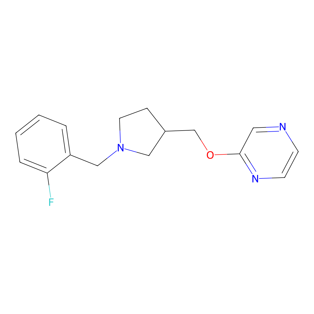 2-({1-[(2-Fluorophenyl)methyl]pyrrolidin-3-yl}methoxy)pyrazine molecular structure, CAS 2770603-35-3