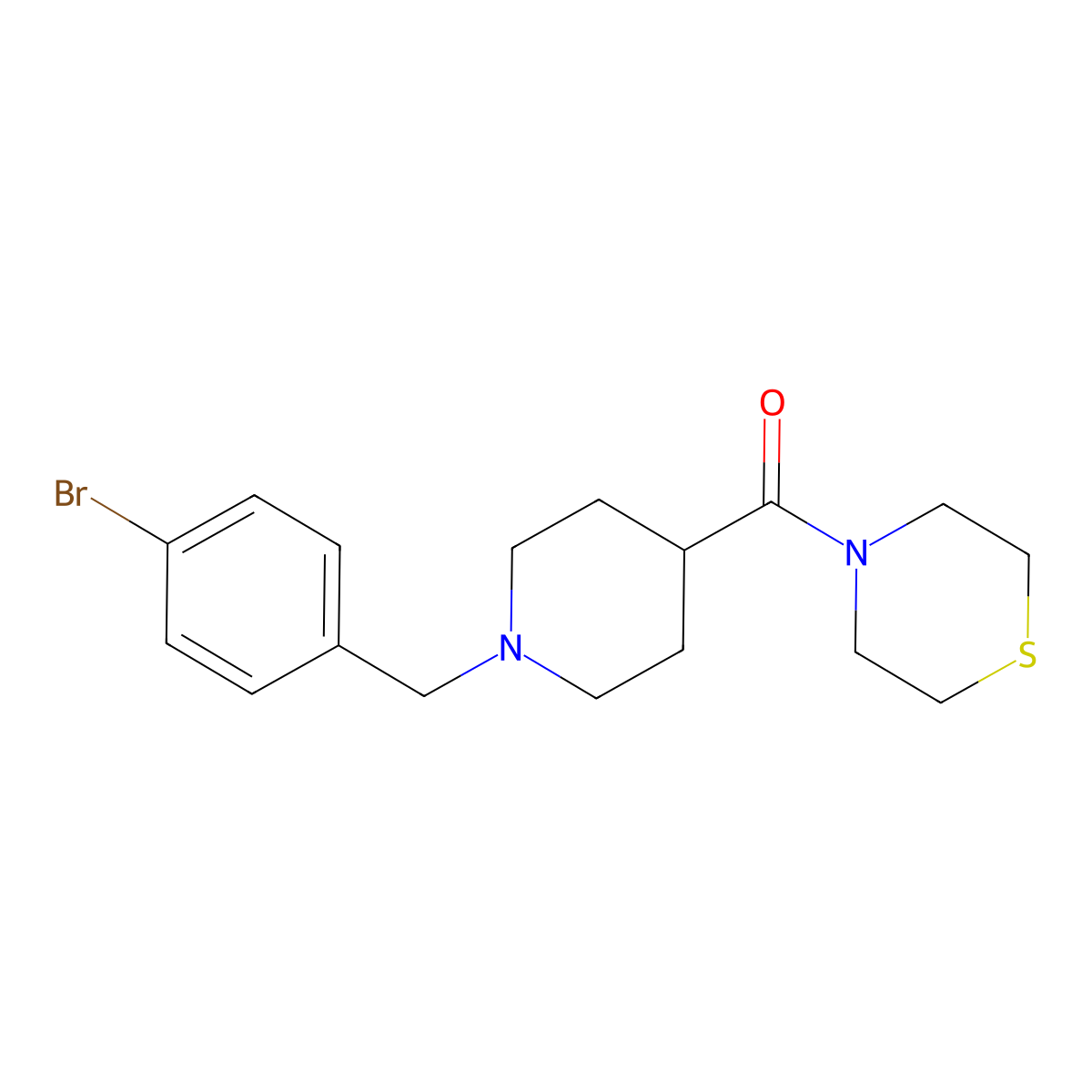 4-{1-[(4-Bromophenyl)methyl]piperidine-4-carbonyl}thiomorpholine molecular structure, CAS 2770603-42-2