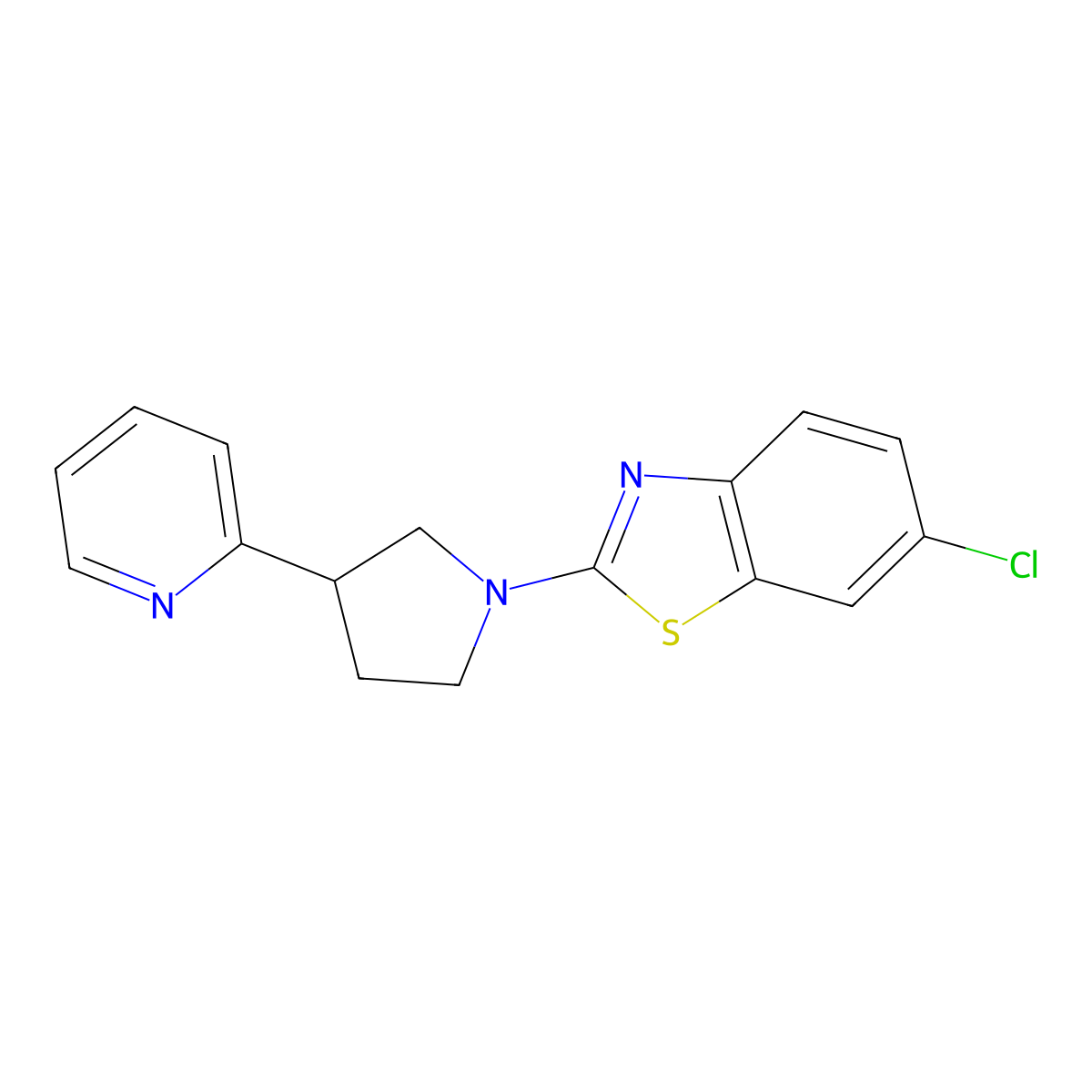 6-Chloro-2-[3-(pyridin-2-yl)pyrrolidin-1-yl]-1,3-benzothiazole molecular structure, CAS 2770603-52-4