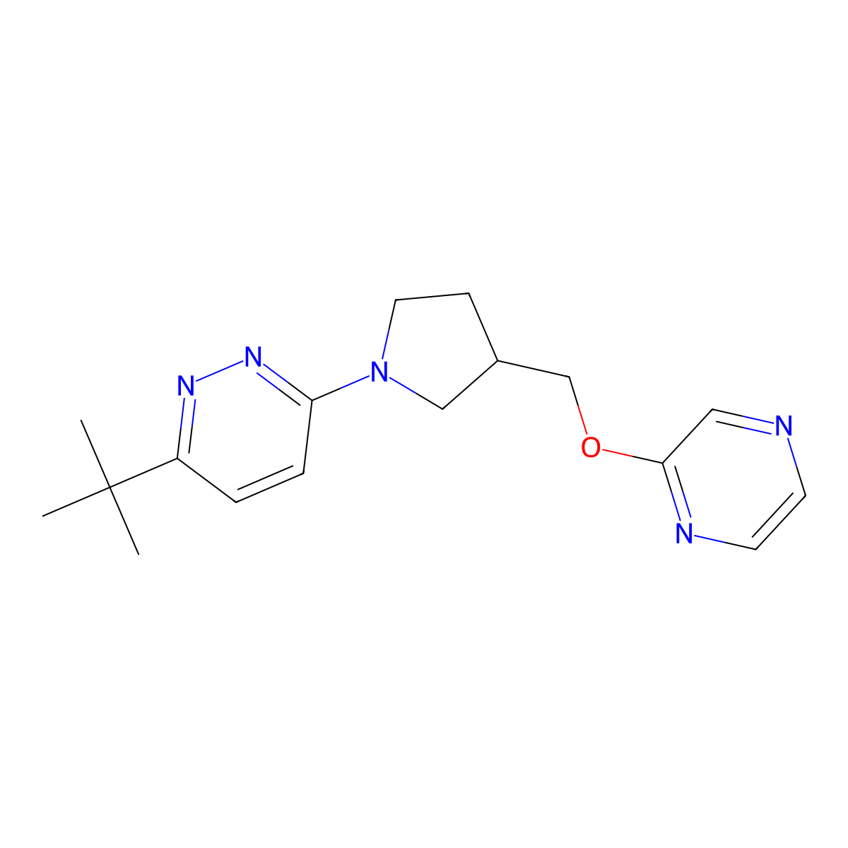 3-Tert-butyl-6-{3-[(pyrazin-2-yloxy)methyl]pyrrolidin-1-yl}pyridazine molecular structure, CAS 2770603-55-7