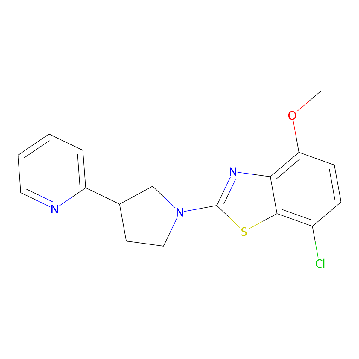 7-Chloro-4-methoxy-2-[3-(pyridin-2-yl)pyrrolidin-1-yl]-1,3-benzothiazole molecular structure, CAS 2770603-57-9