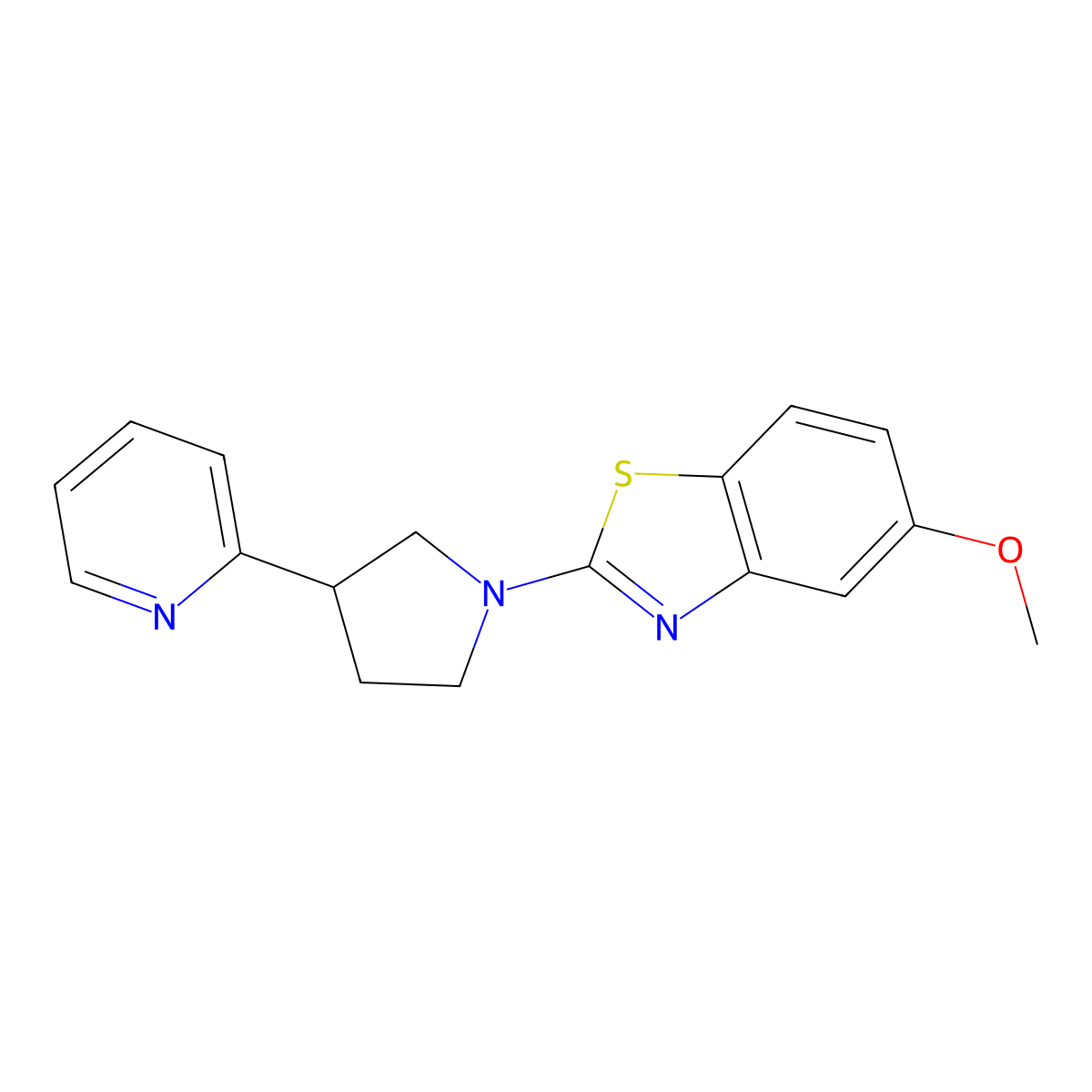 5-Methoxy-2-[3-(pyridin-2-yl)pyrrolidin-1-yl]-1,3-benzothiazole molecular structure, CAS 2770603-73-9