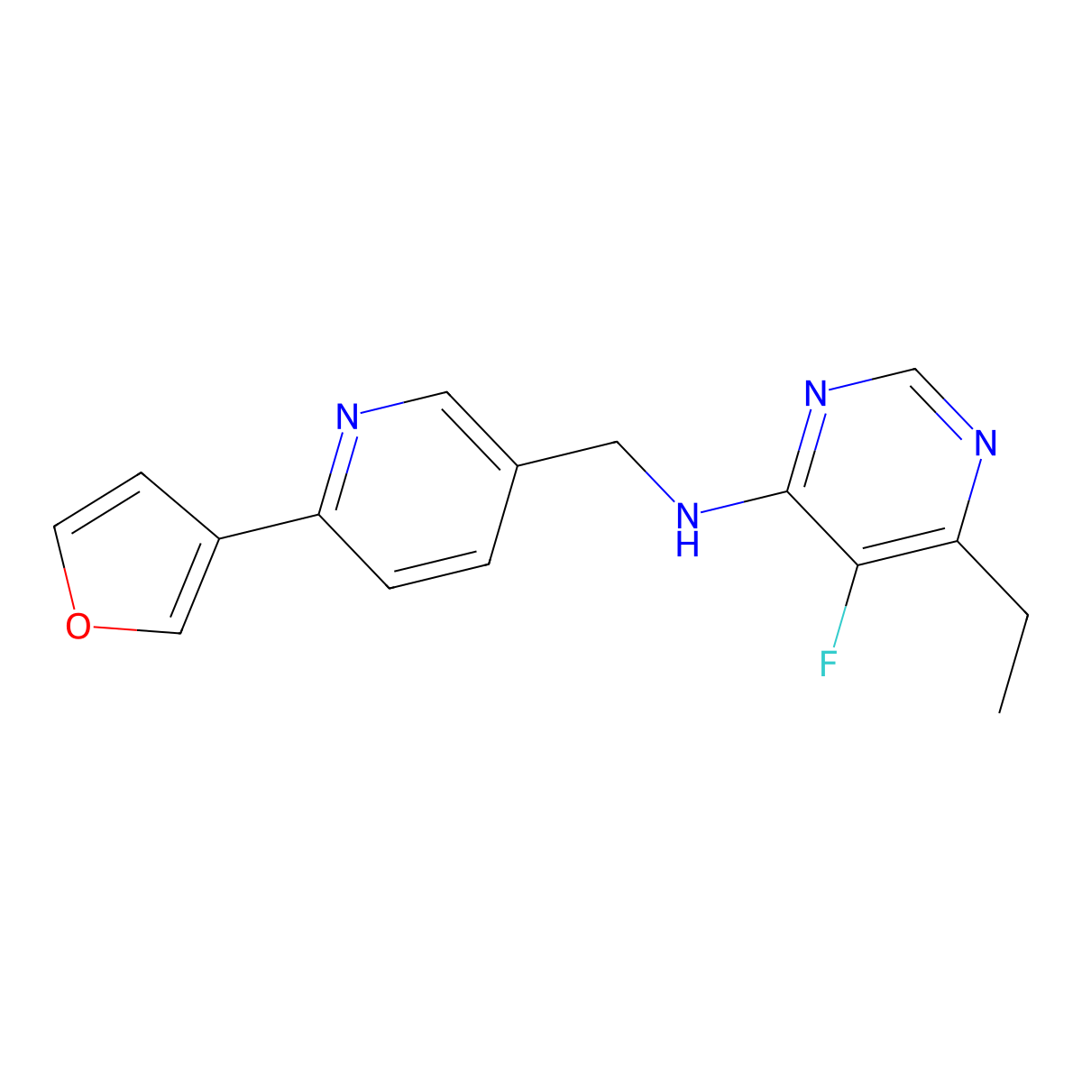6-ethyl-5-fluoro-N-{[6-(furan-3-yl)pyridin-3-yl]methyl}pyrimidin-4-amine molecular structure, CAS 2770603-74-0