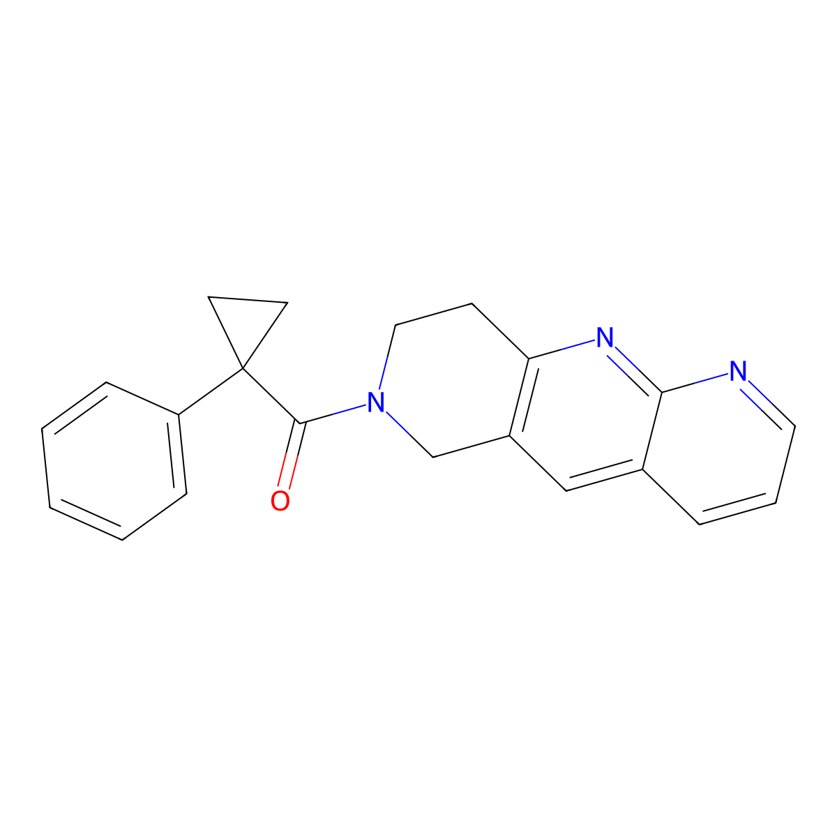 7-(1-phenylcyclopropanecarbonyl)-6H,7H,8H,9H-pyrido[2,3-b]1,6-naphthyridine molecular structure, CAS 2770603-76-2