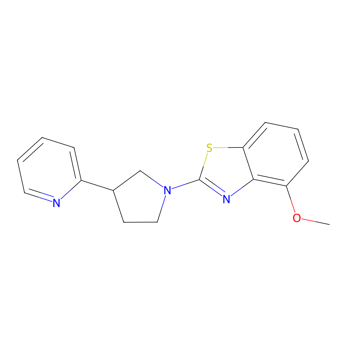 4-Methoxy-2-[3-(pyridin-2-yl)pyrrolidin-1-yl]-1,3-benzothiazole molecular structure, CAS 2770603-78-4