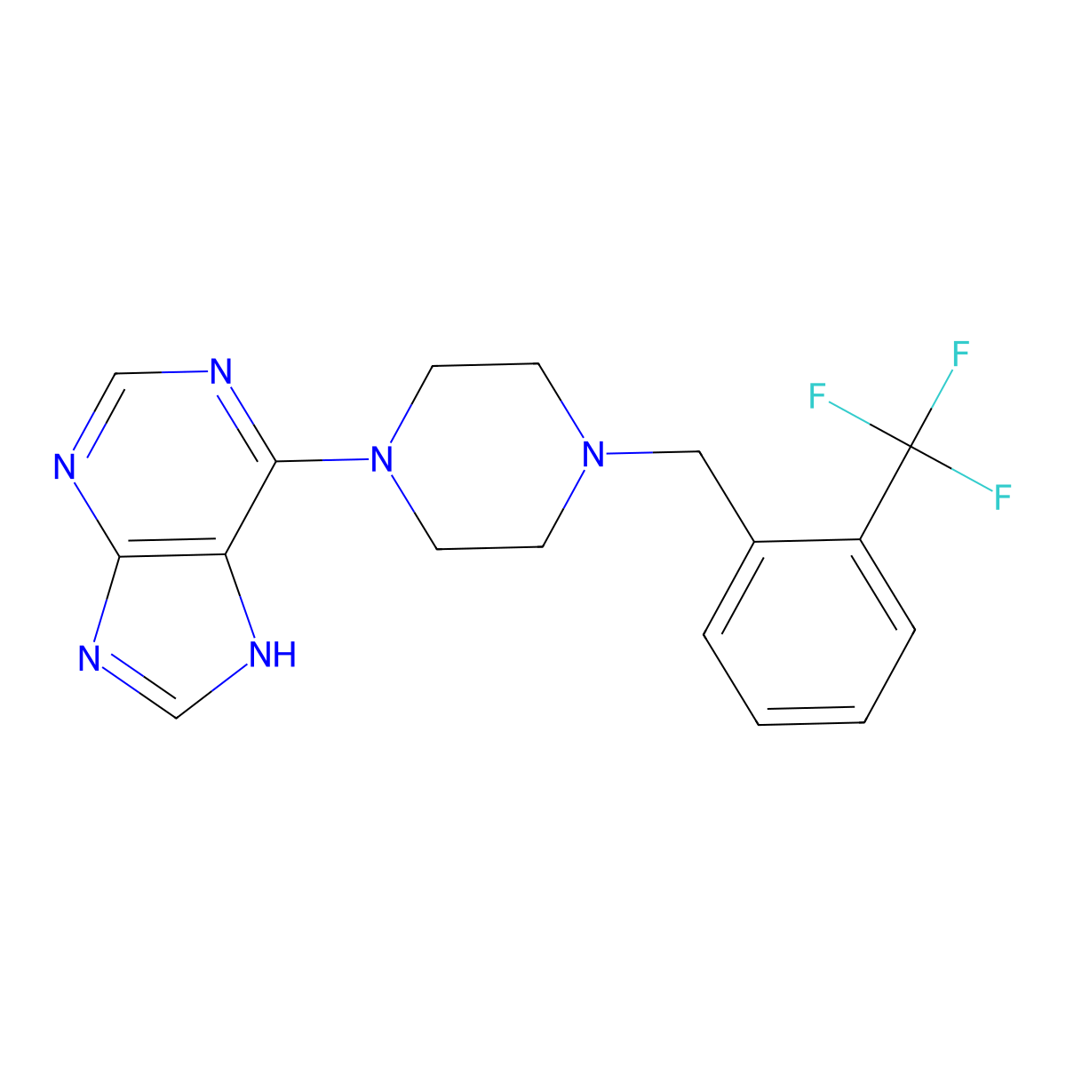 6-(4-{[2-(trifluoromethyl)phenyl]methyl}piperazin-1-yl)-9H-purine molecular structure, CAS 2770603-80-8