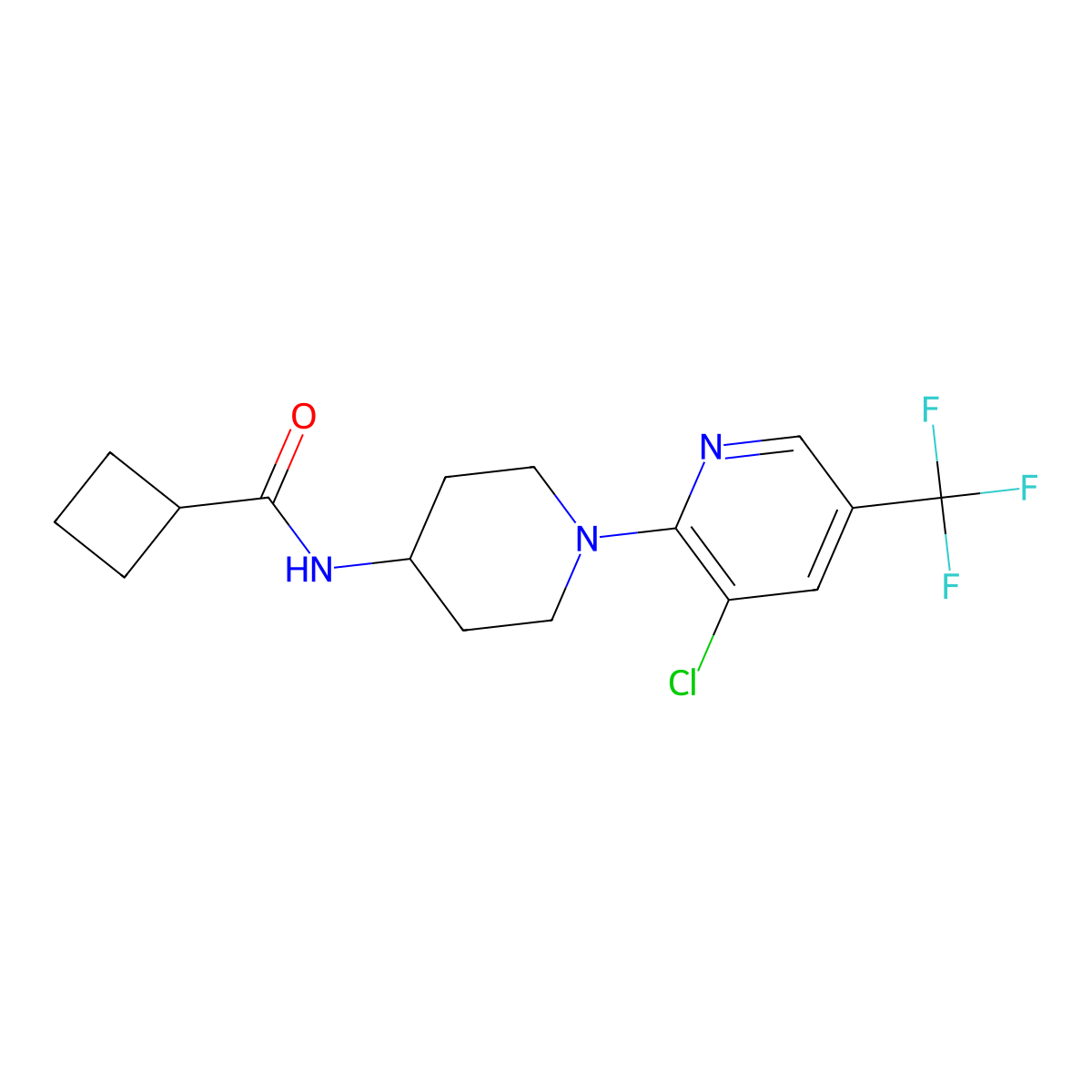 N-{1-[3-chloro-5-(trifluoromethyl)pyridin-2-yl]piperidin-4-yl}cyclobutanecarboxamide molecular structure, CAS 2770603-85-3
