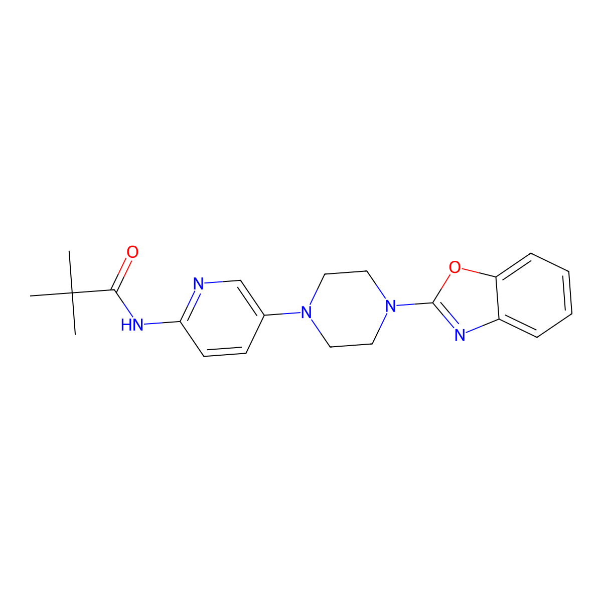 N-{5-[4-(1,3-benzoxazol-2-yl)piperazin-1-yl]pyridin-2-yl}-2,2-dimethylpropanamide molecular structure, CAS 2770603-96-6