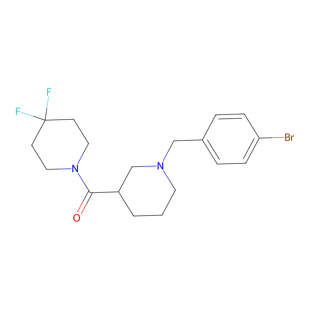 1-{1-[(4-Bromophenyl)methyl]piperidine-3-carbonyl}-4,4-difluoropiperidine molecular structure, CAS 2770603-98-8