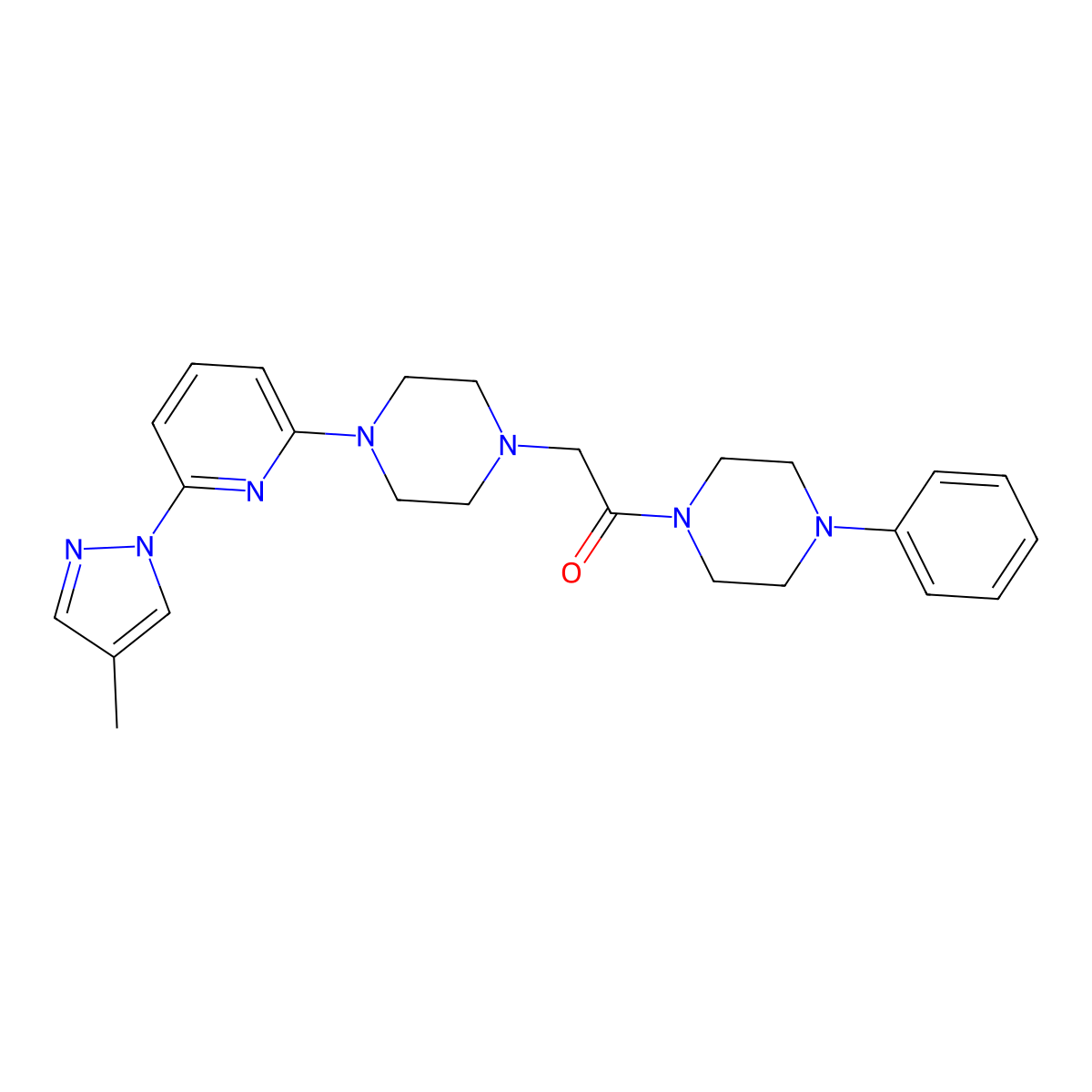 2-{4-[6-(4-methyl-1H-pyrazol-1-yl)pyridin-2-yl]piperazin-1-yl}-1-(4-phenylpiperazin-1-yl)ethan-1-one molecular structure, CAS 2770604-05-0