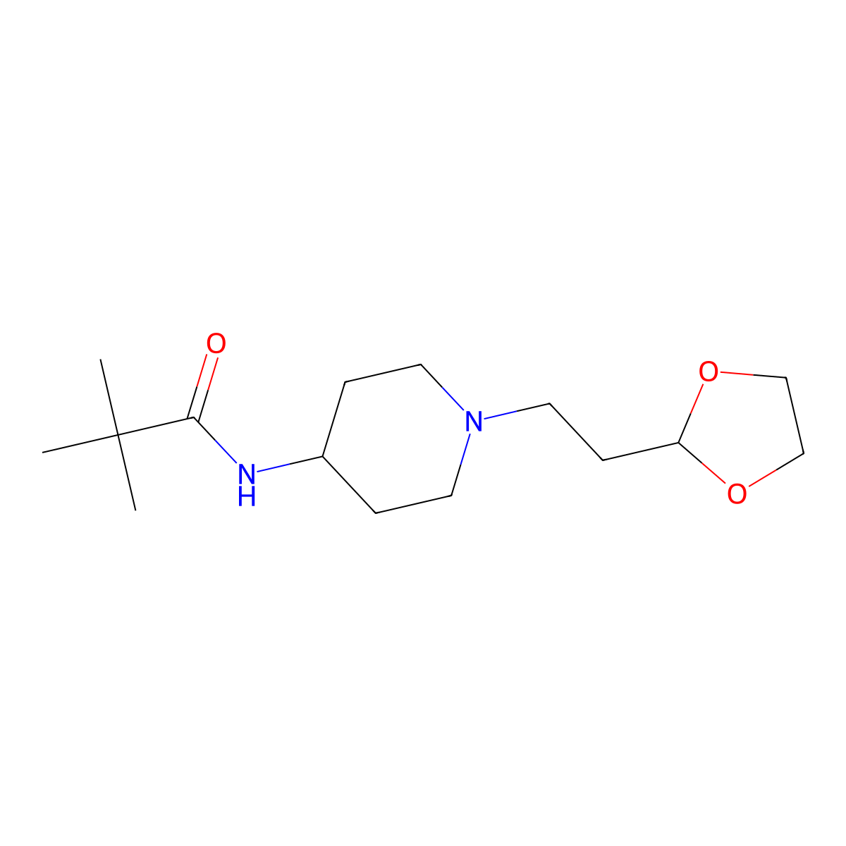 N-{1-[2-(1,3-dioxolan-2-yl)ethyl]piperidin-4-yl}-2,2-dimethylpropanamide molecular structure, CAS 2770604-06-1