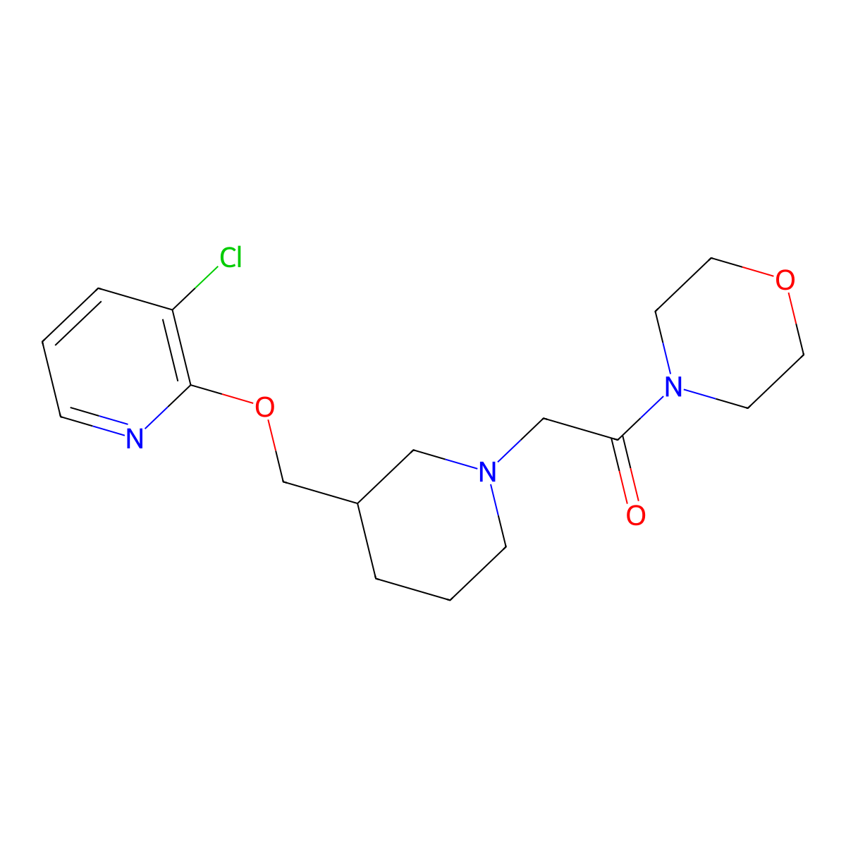 2-(3-{[(3-Chloropyridin-2-yl)oxy]methyl}piperidin-1-yl)-1-(morpholin-4-yl)ethan-1-one molecular structure, CAS 2770604-08-3