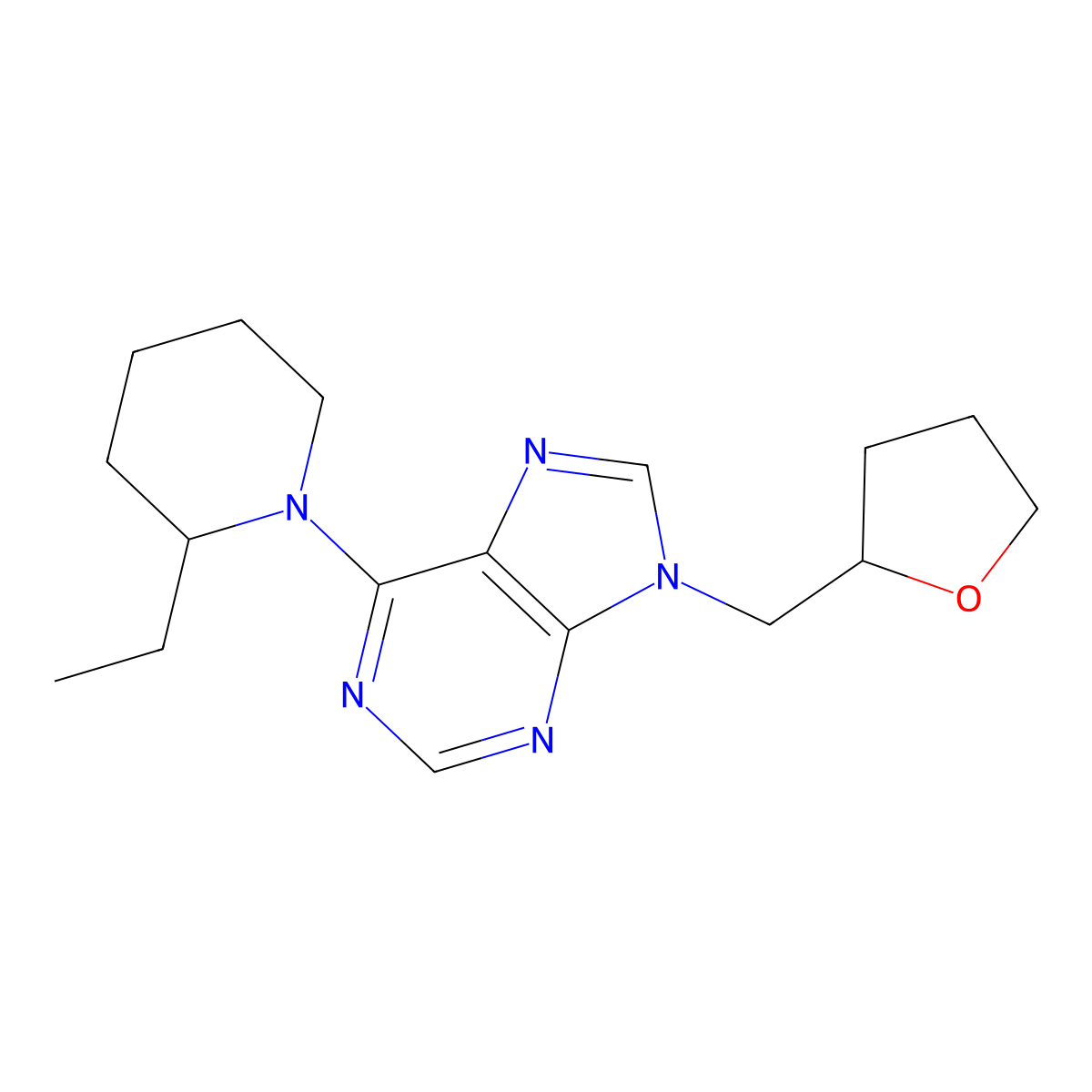 6-(2-ethylpiperidin-1-yl)-9-[(oxolan-2-yl)methyl]-9H-purine molecular structure, CAS 2770604-16-3