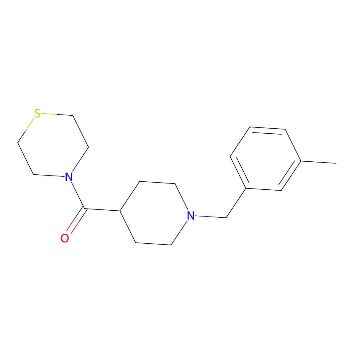 4-{1-[(3-Methylphenyl)methyl]piperidine-4-carbonyl}thiomorpholine molecular structure, CAS 2770604-19-6