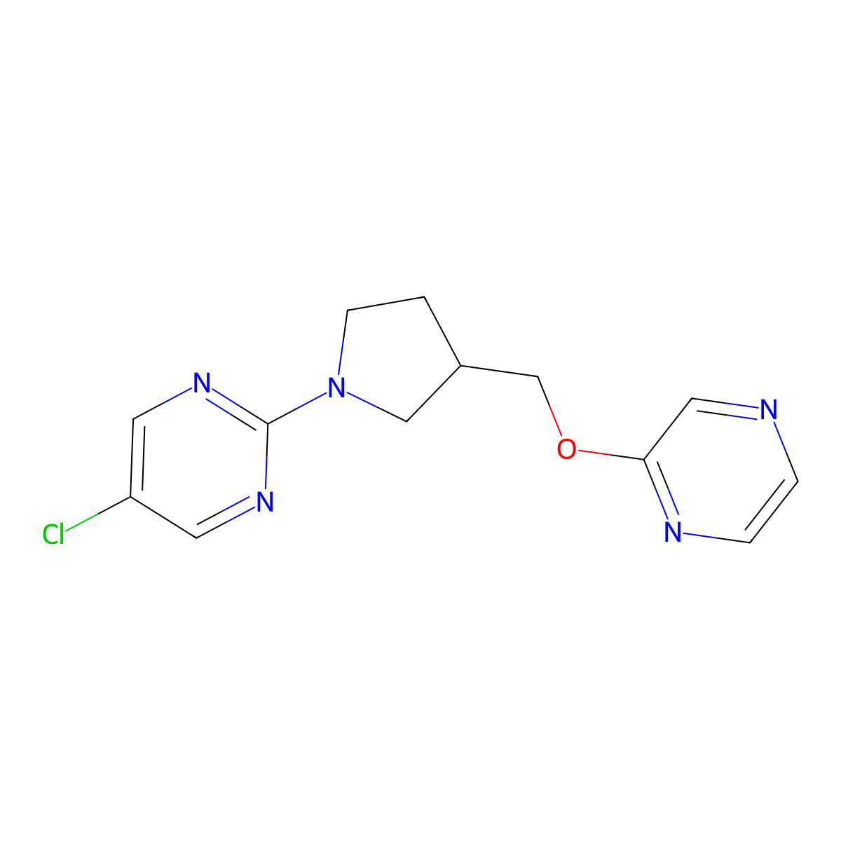 5-Chloro-2-{3-[(pyrazin-2-yloxy)methyl]pyrrolidin-1-yl}pyrimidine molecular structure, CAS 2770604-20-9