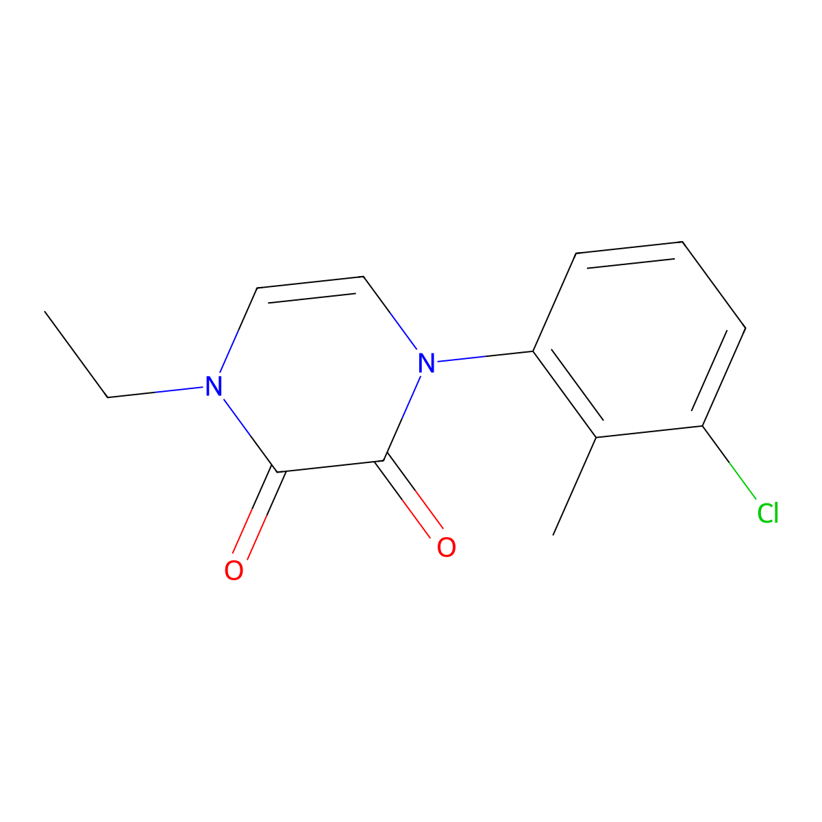1-(3-Chloro-2-methylphenyl)-4-ethyl-1,2,3,4-tetrahydropyrazine-2,3-dione molecular structure, CAS 2770604-29-8