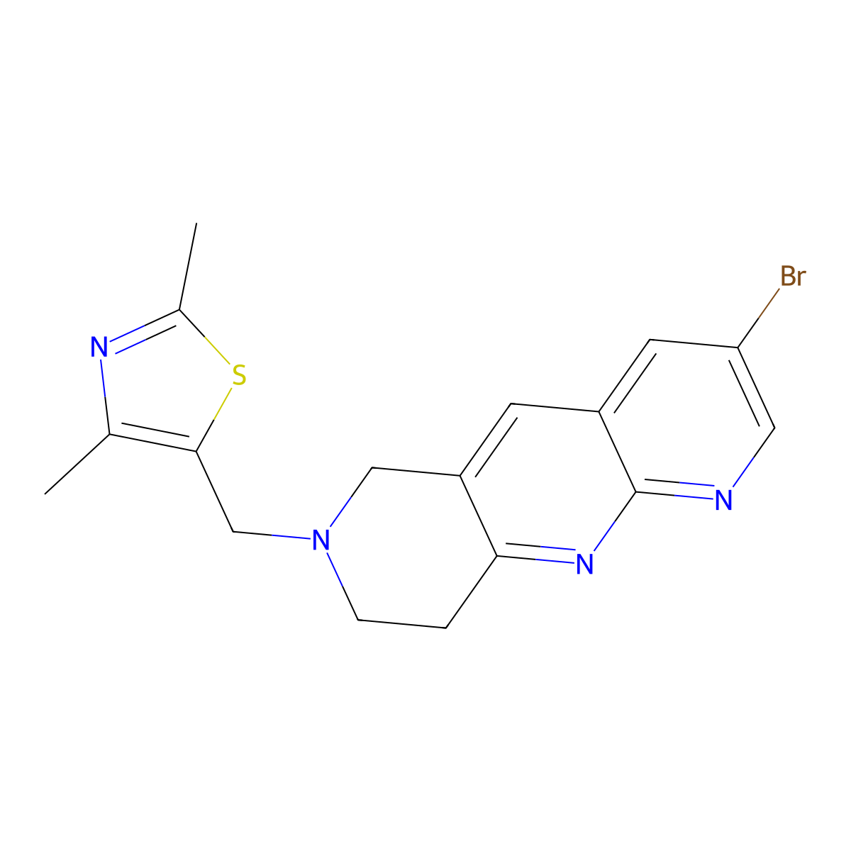 5-({3-bromo-6H,7H,8H,9H-pyrido[2,3-b]1,6-naphthyridin-7-yl}methyl)-2,4-dimethyl-1,3-thiazole molecular structure, CAS 2770604-34-5